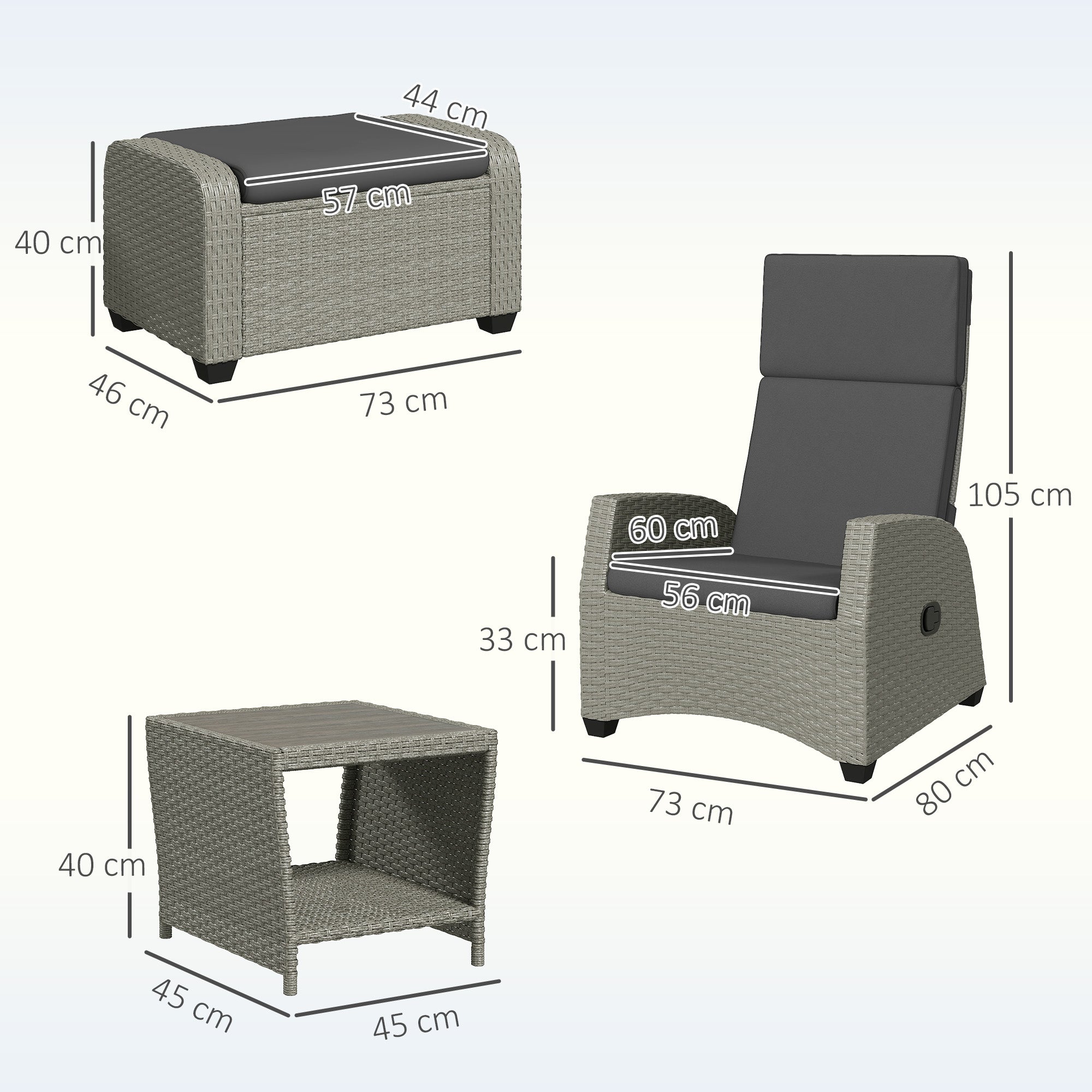 Outsunny 5-Piece Rattan Garden Furniture Set with Cushions - Charcoal Grey - North Peak Garden Furniture