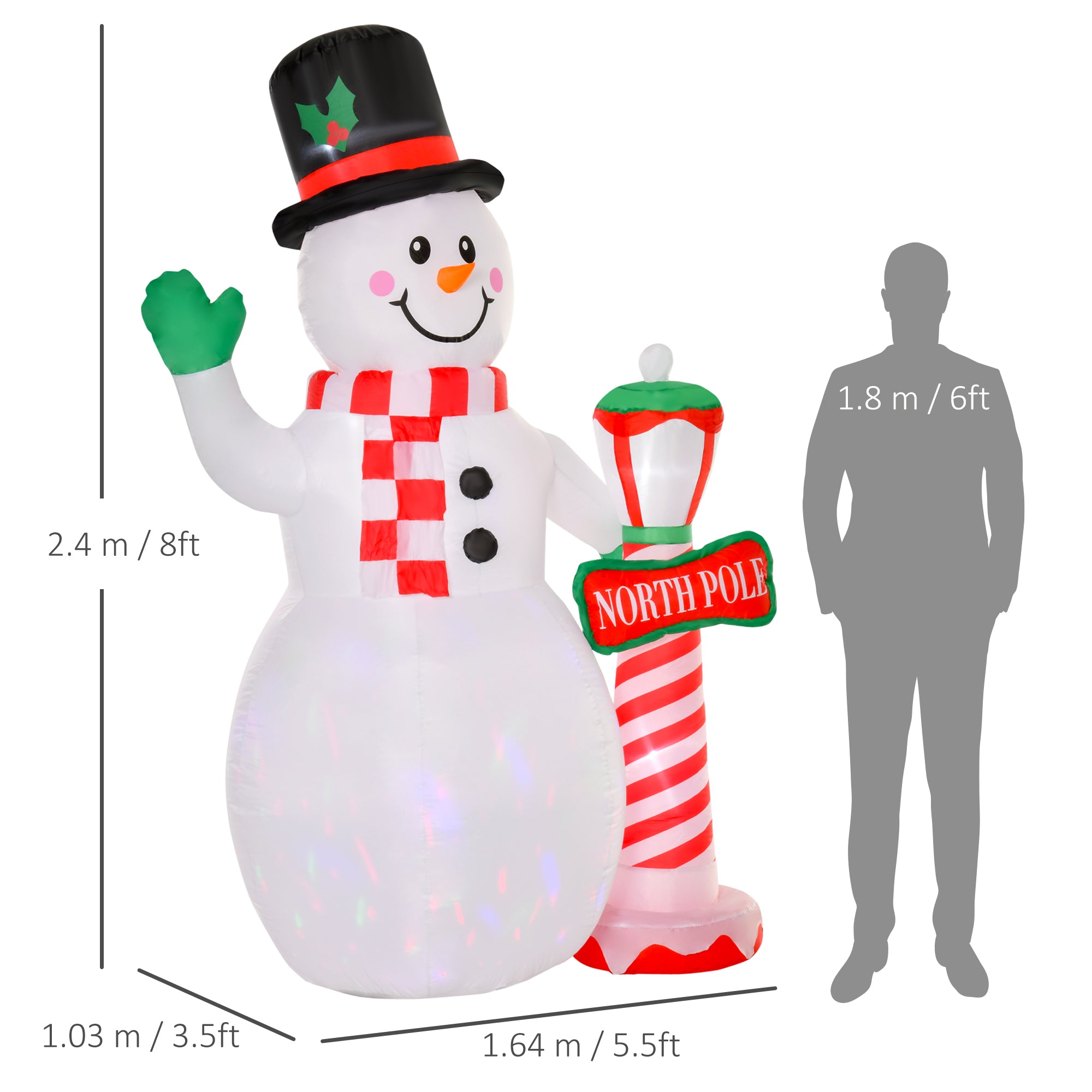HOMCOM 8ft Tall Christmas Inflatable Snowman with Street Lamp, Lighted for Home Indoor Outdoor Garden Lawn Decoration Party Prop - North Peak Garden Furniture