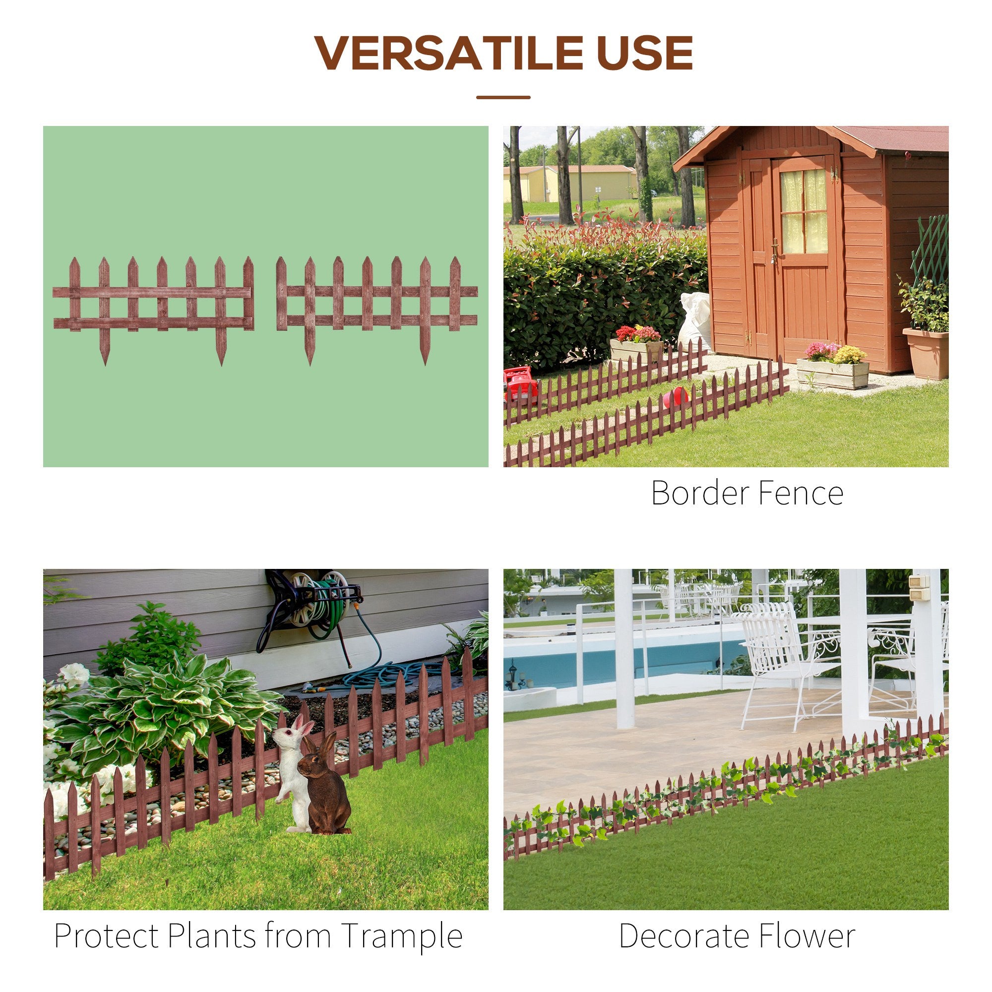 Outsunny Set of 12 Wooden 60cm Garden Fence Pieces - North Peak Garden Furniture