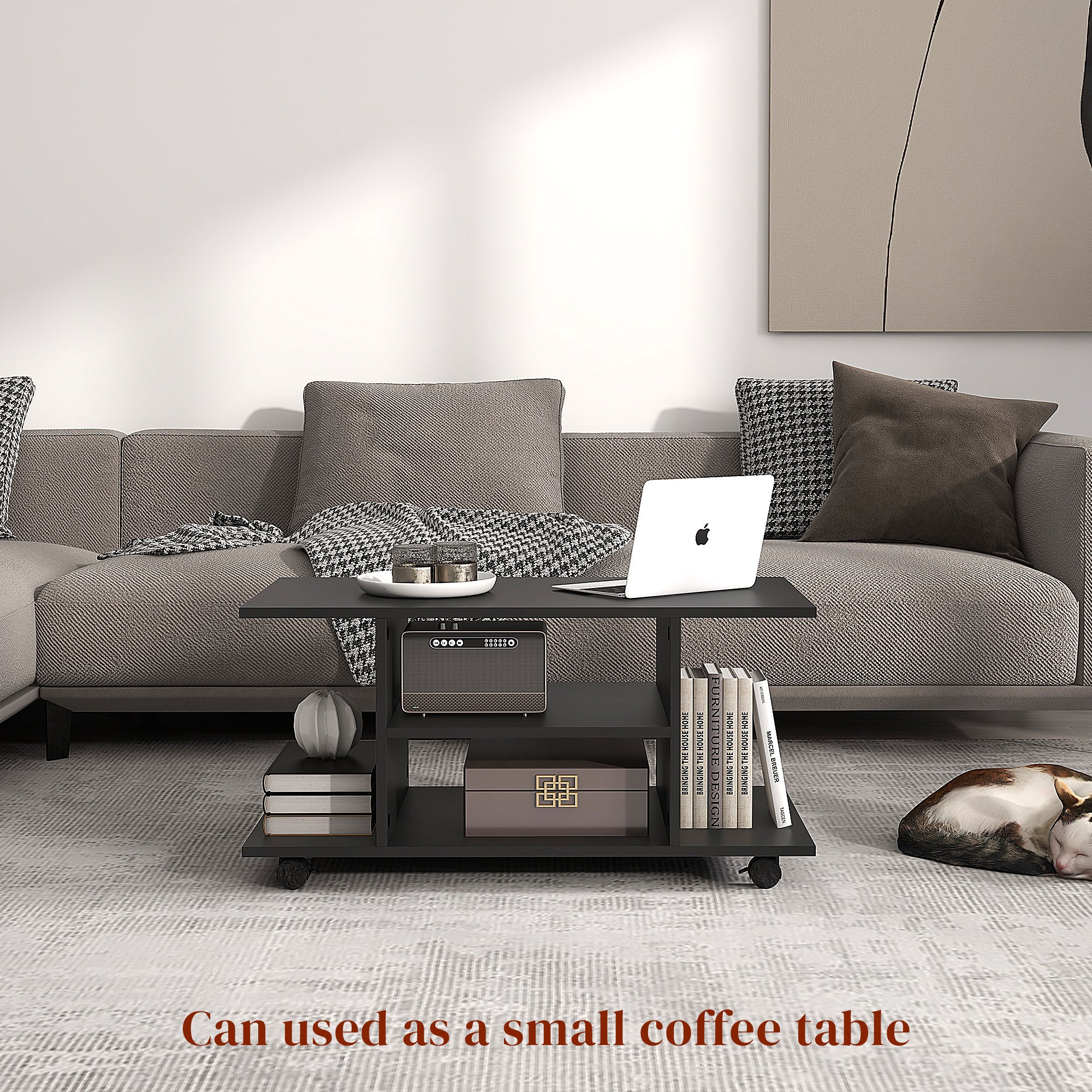 HOMCOM Modern TV Cabinet Stand Storage Shelves Table Mobile Bedroom Furniture Bookshelf Bookcase Black - North Peak Garden Furniture