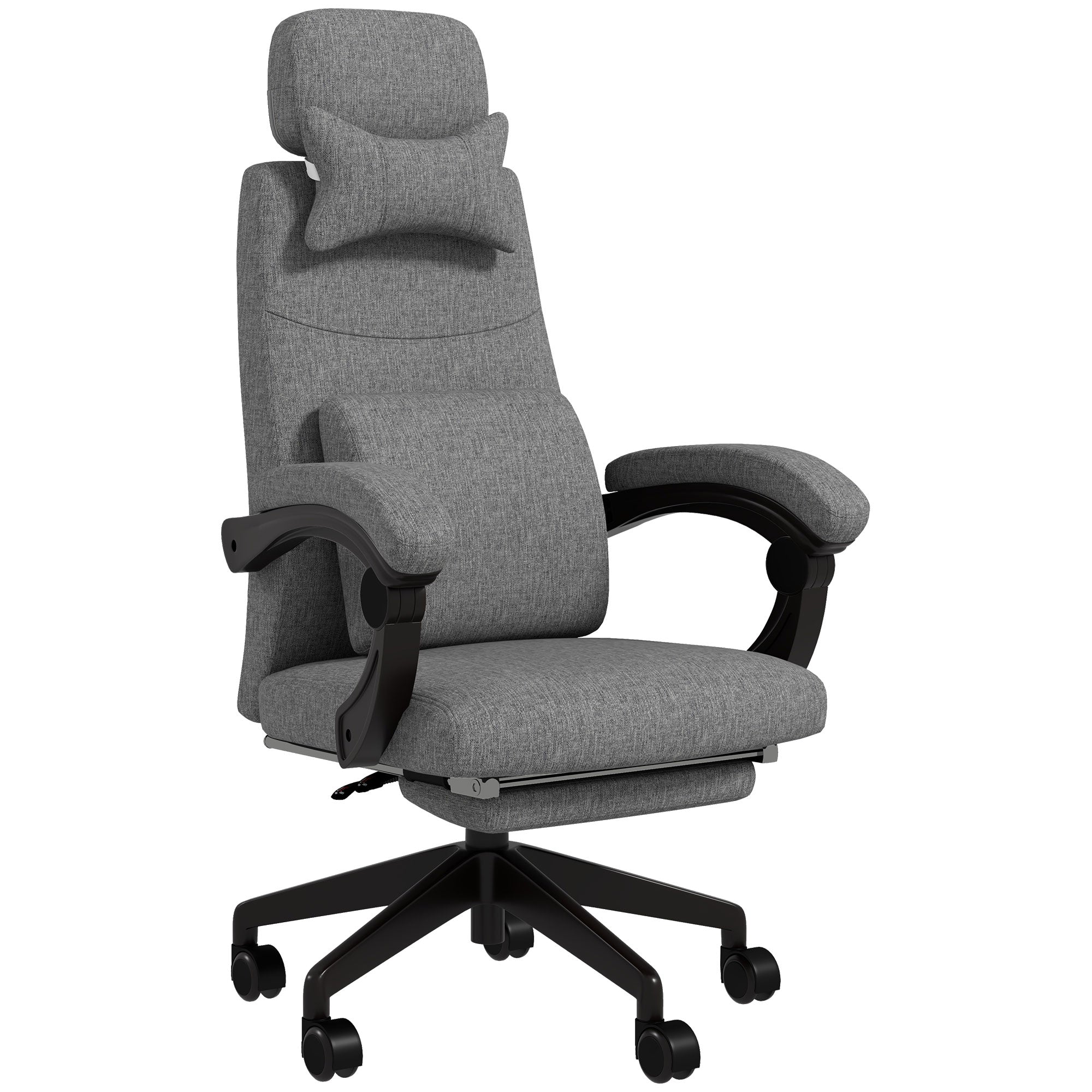 Vinsetto Linen-Look Office Chair, with 160° Reclining Back and Footrest - Grey - North Peak Garden Furniture