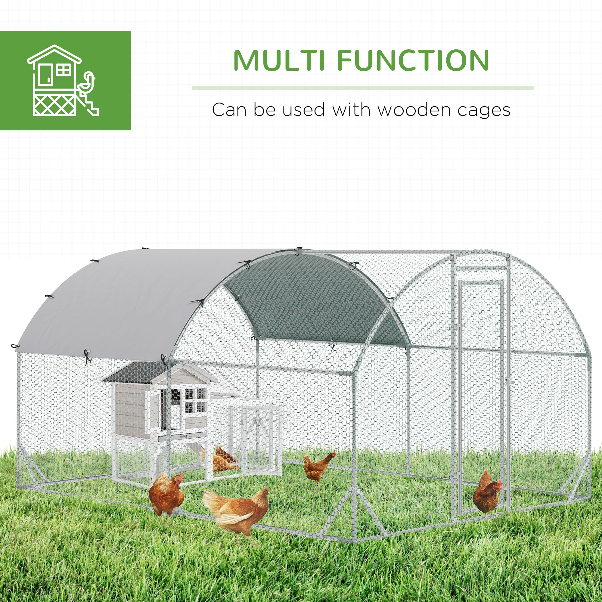 PawHut Walk In Chicken Run Galvanised Chicken Coop Hen Poultry House Cage Rabbit Hutch Pet Playpen Garden with Water-Resist Cover, 2.8 x 3.8 x 2m - North Peak Garden Furniture