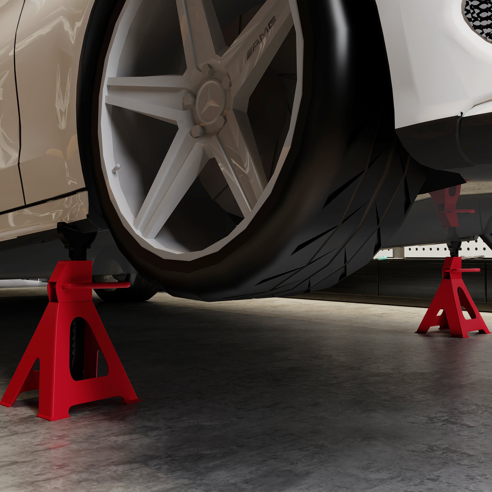 HOMCOM Axle Stands 3 Ton Car Jack Stands Pack of 2, 38.5-60 cm Height Adjustable Support Jack Stand, Heavy Duty Car Lift Tool for Vehicles, Caravans, Workshops, Garages, Red - North Peak Garden Furniture