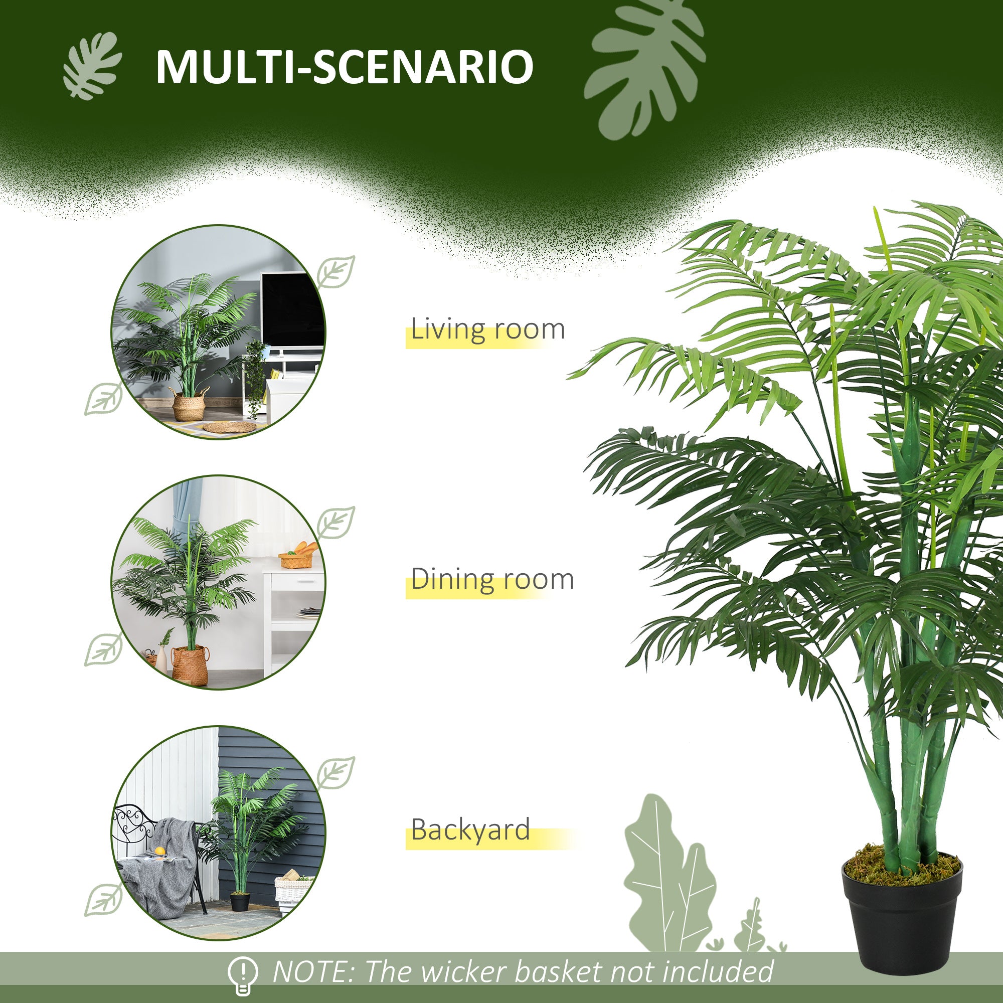 Outsunny Artificial Palm Tree, 125cm/4FT, Decorative Fake Plant with 18 Leaves, Nursery Pot, Plastic for Indoor Outdoor, Green