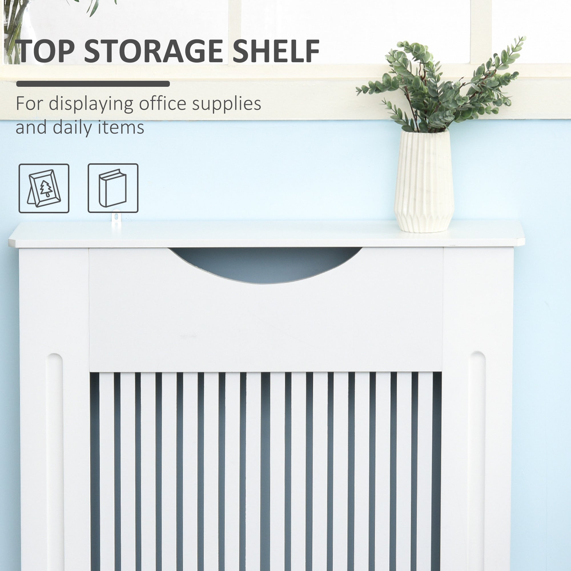 HOMCOM Painted MDF Radiator Cover Heater Cabinet Modern Slatted Home Furniture Living Room Bedroom Worktop White 82H x 78W x 19D - North Peak Garden Furniture