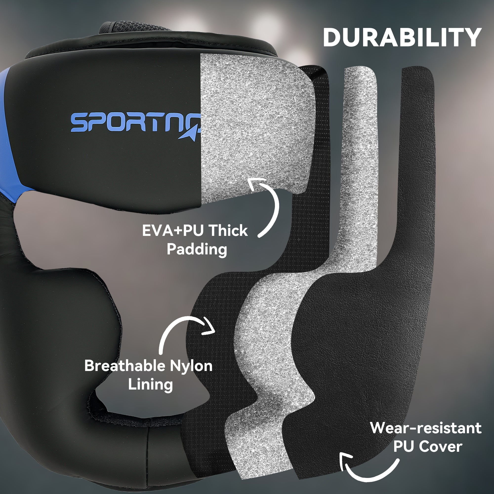 SPORTNOW Boxing Headguard, Boxing Headgear Helmet with Adjustable Strap for Full Face Protection for Kickboxing Sparring Martial Arts Karate Taekwondo, Blue - North Peak Garden Furniture