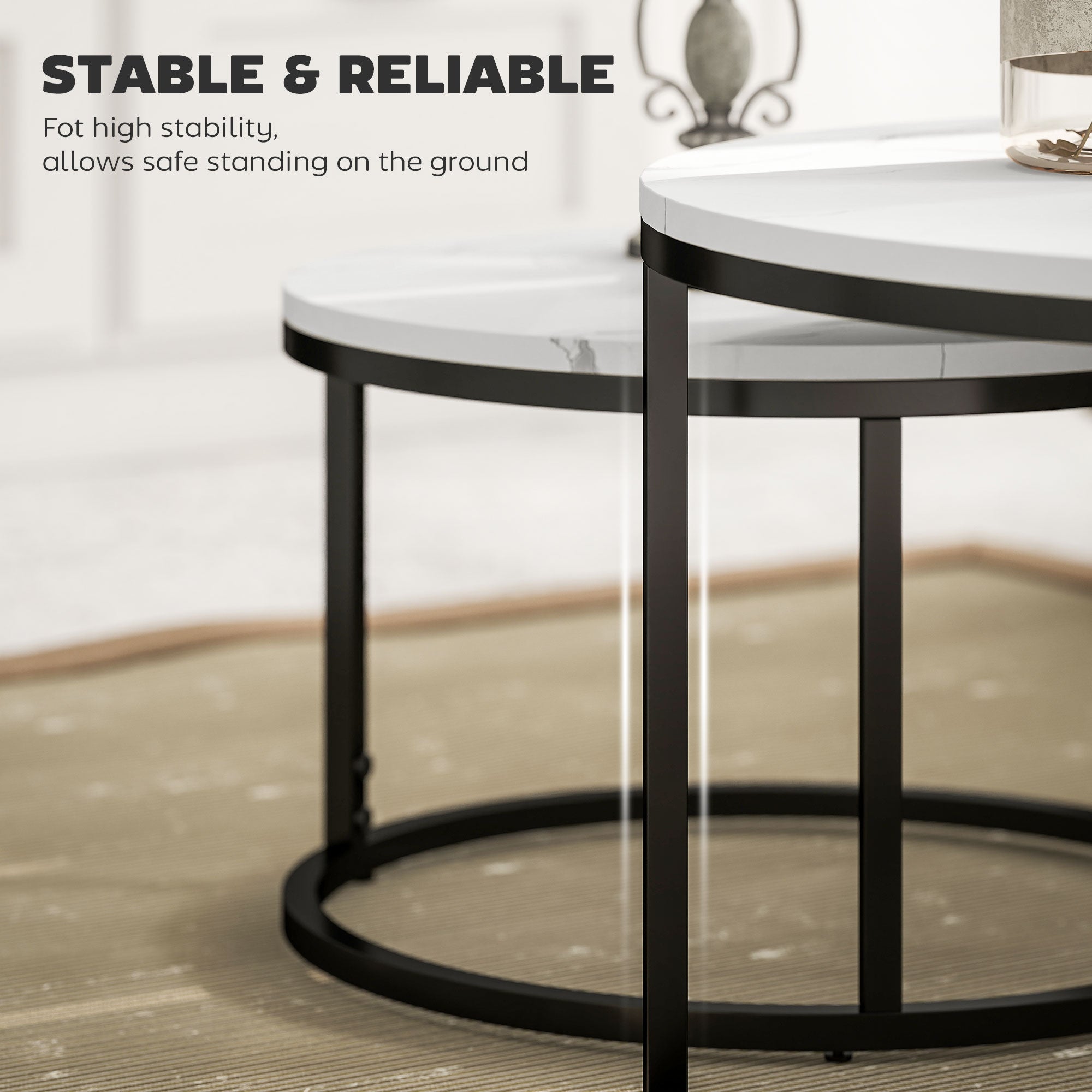 HOMCOM Set of Two Marble-Effect Stacking Tables - Black/White - North Peak Garden Furniture