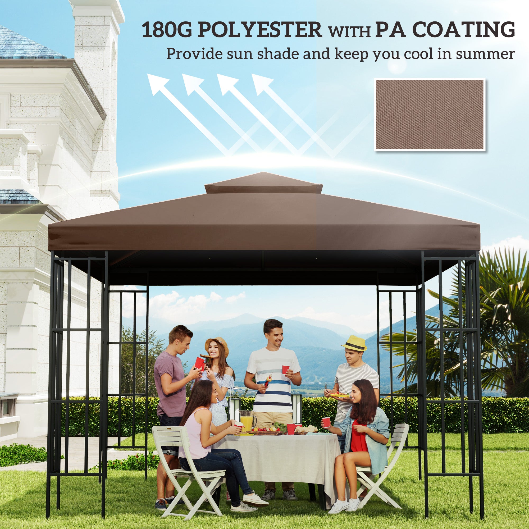Outsunny 3x3 m Double-Tier Canopy Top Replacement-Coffee - North Peak Garden Furniture