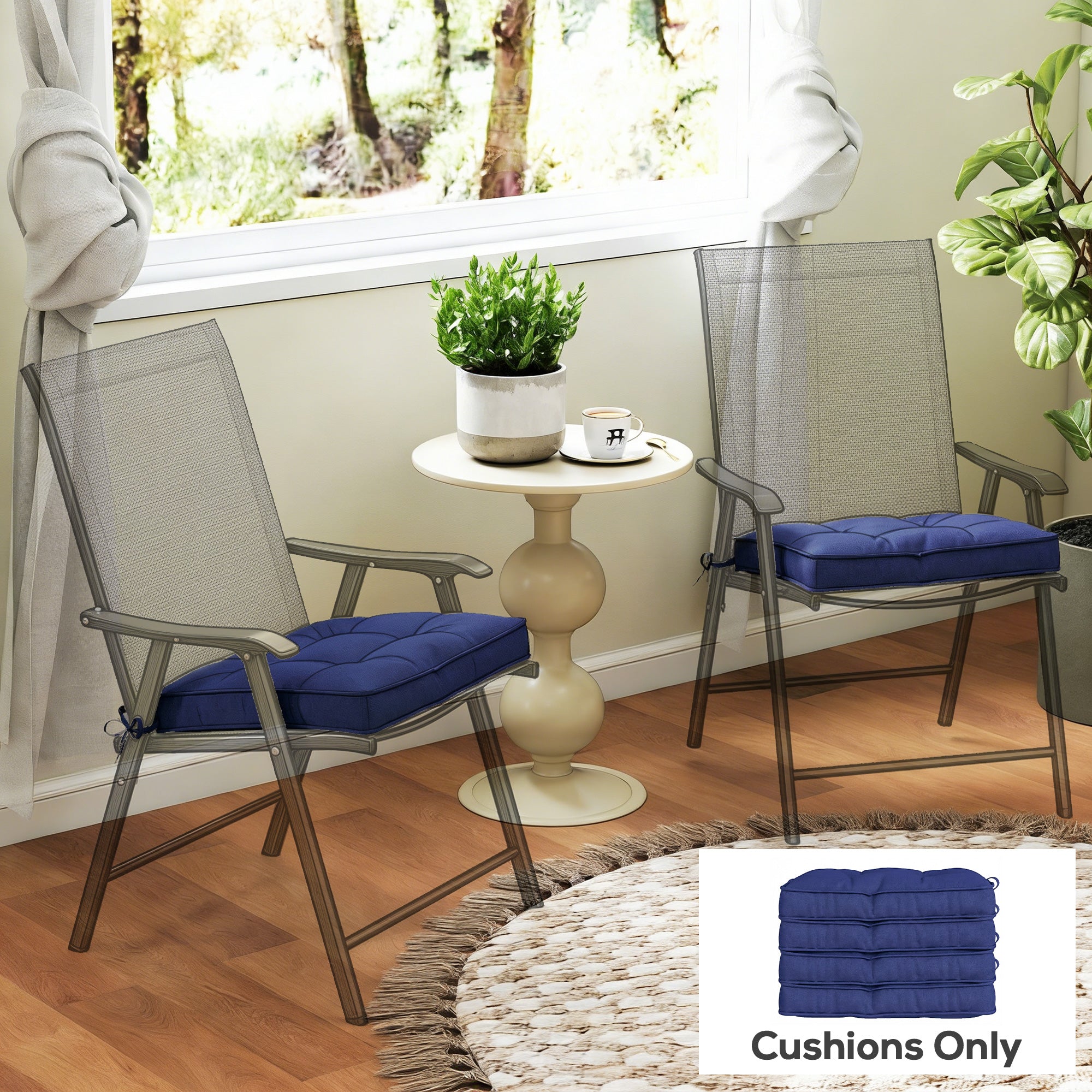 Outsunny Garden Seat Cushion with Ties, 42 x 42cm Replacement Dining Chair Seat Pad, Dark Blue