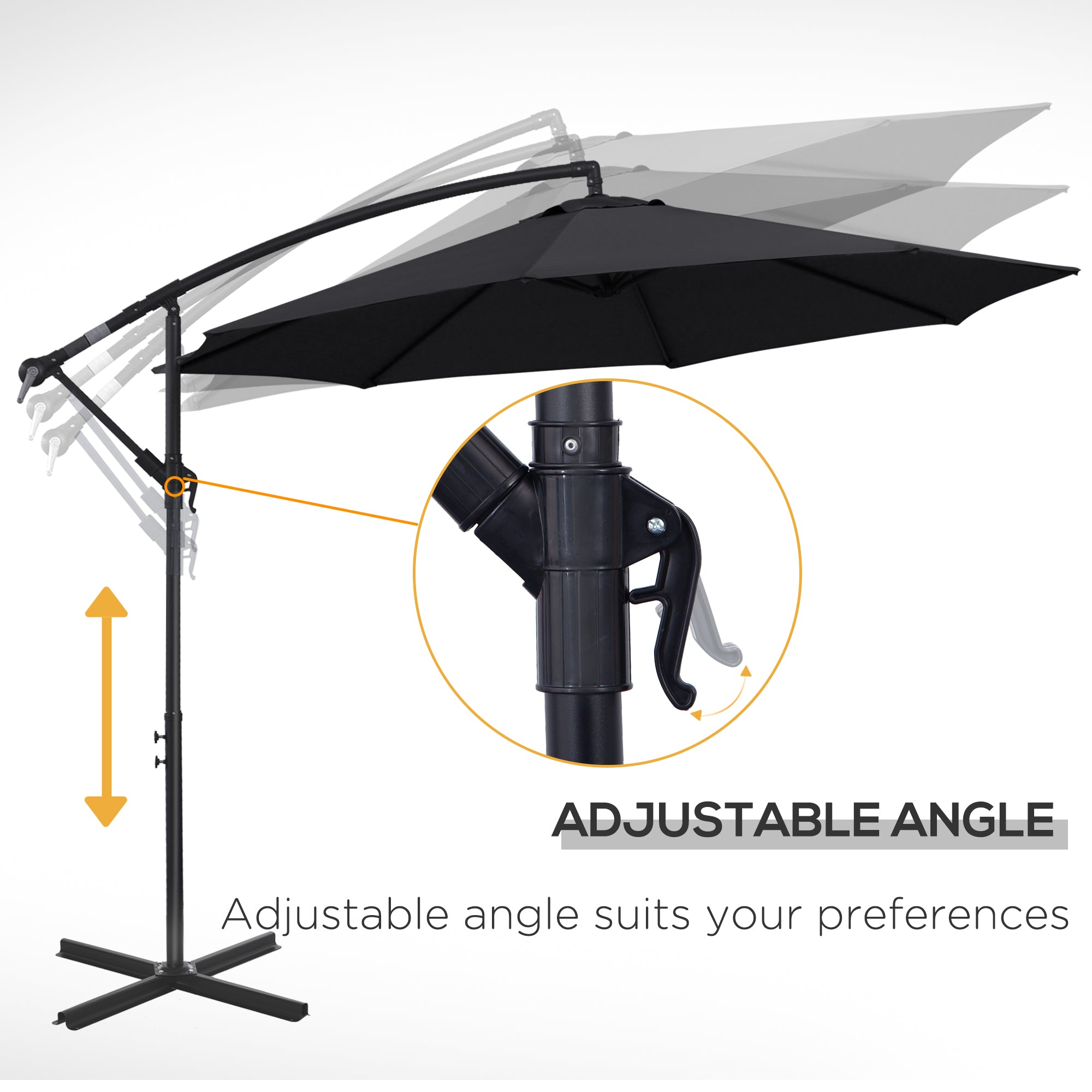 Outsunny 2.45m Overhanging Cantilever Parasol, with Cross Base - Black - North Peak Garden Furniture