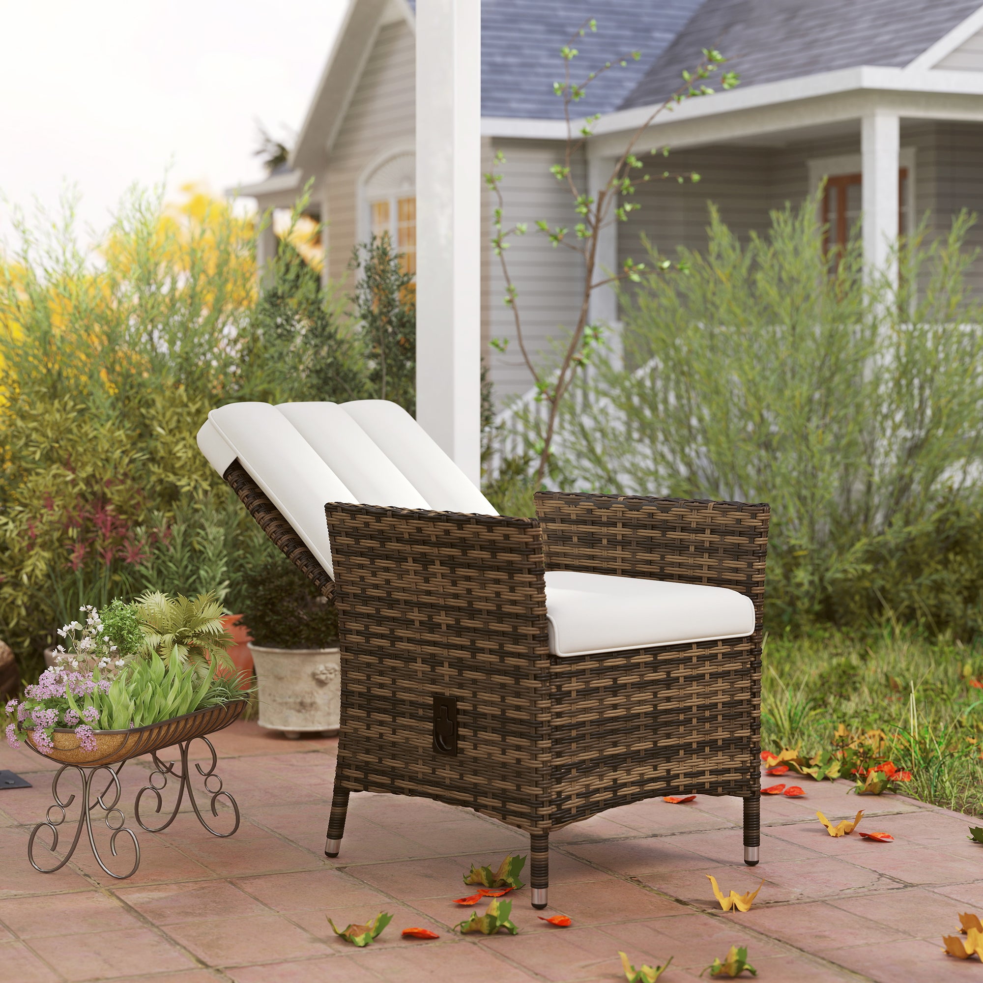 Outsunny 105°-150° Reclining Rattan Chair - Cream - North Peak Garden Furniture