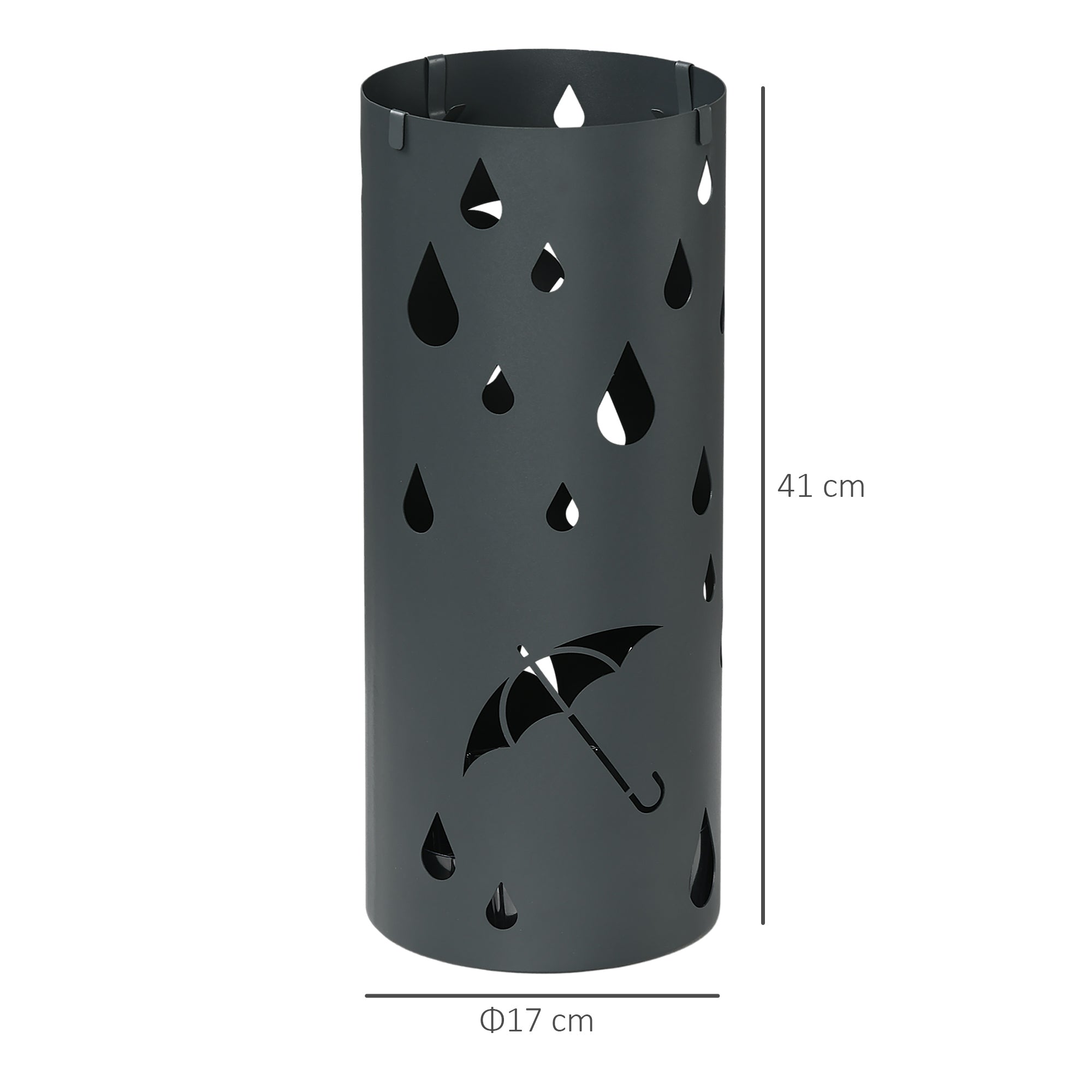 HOMCOM Freestanding Umbrella Stand for Hallway, Round Umbrella Basket with 4 Hooks and Drip Tray for Entryway, Dark Grey - North Peak Garden Furniture