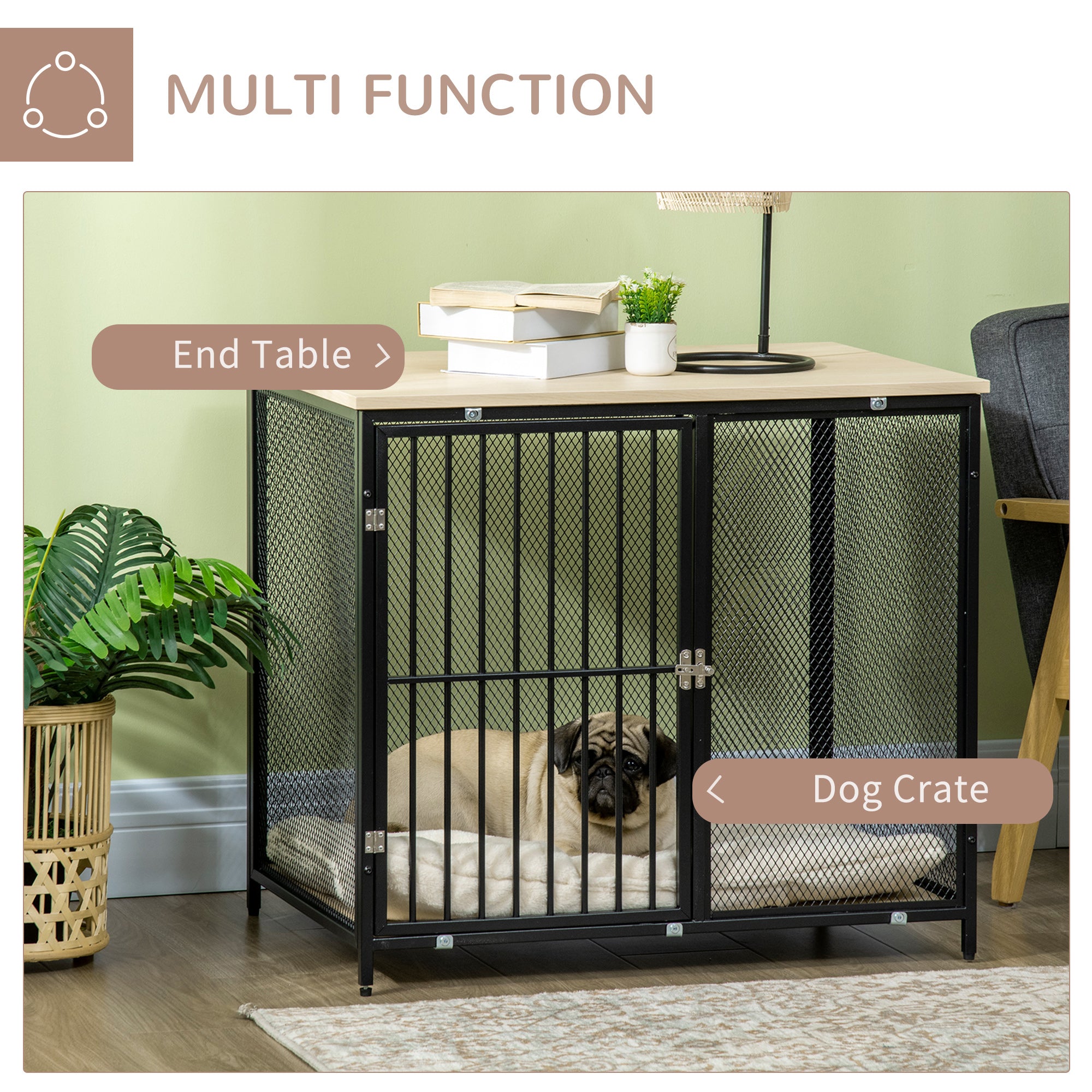 PawHut Dog Cage Side Table, with Cushion, for Small and Medium Dogs - North Peak Garden Furniture