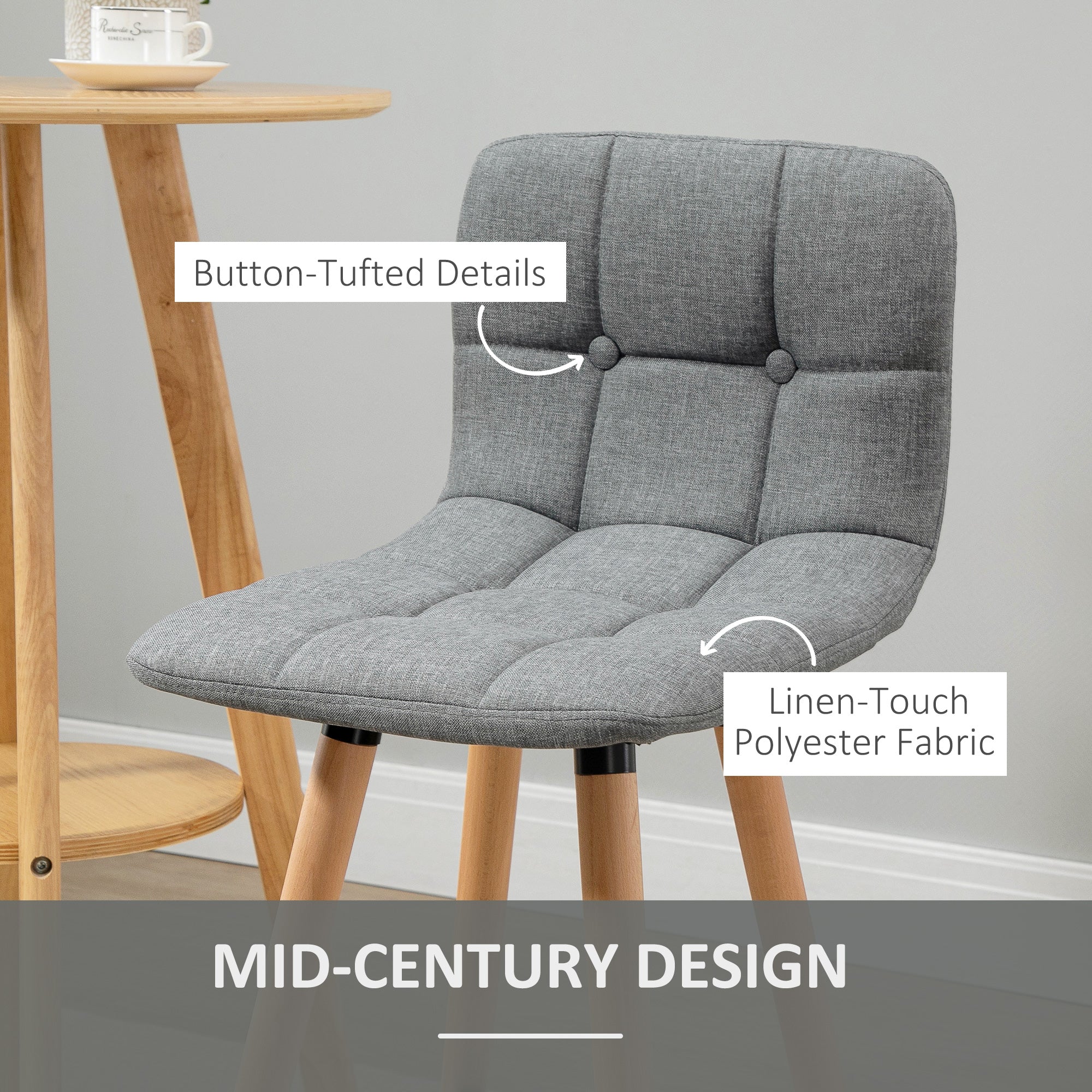 HOMCOM Bar stool Set of 2 Armless Button-Tufted Counter Height Bar Chairs with Wood Legs & Footrest, Grey - North Peak Garden Furniture