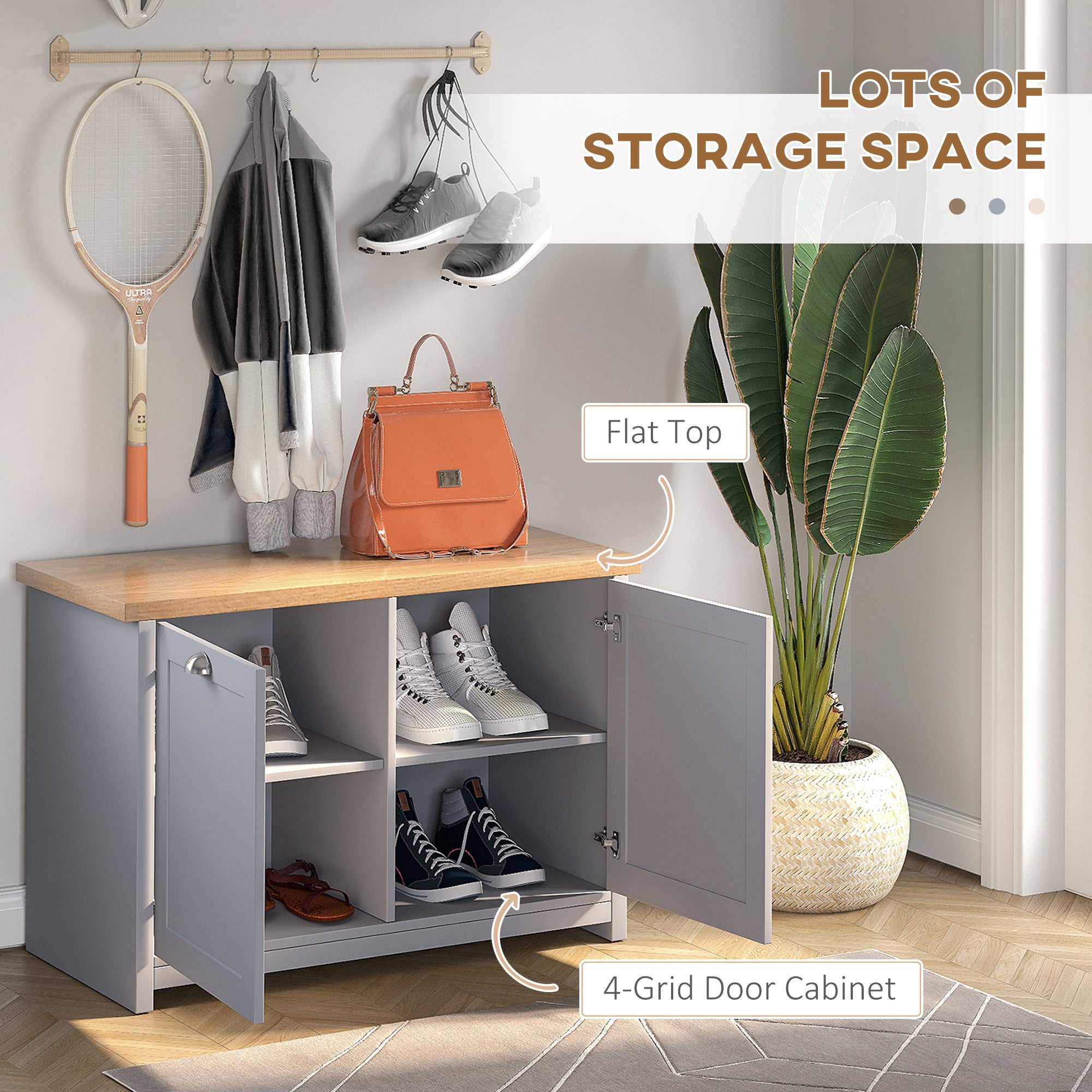 HOMCOM Shoe Cabinet, 2 Doors Shoe Cupboard, Entryway Shoe Bench with Shelf, Storage Organiser for Hallway, Bathroom, Grey - North Peak Garden Furniture