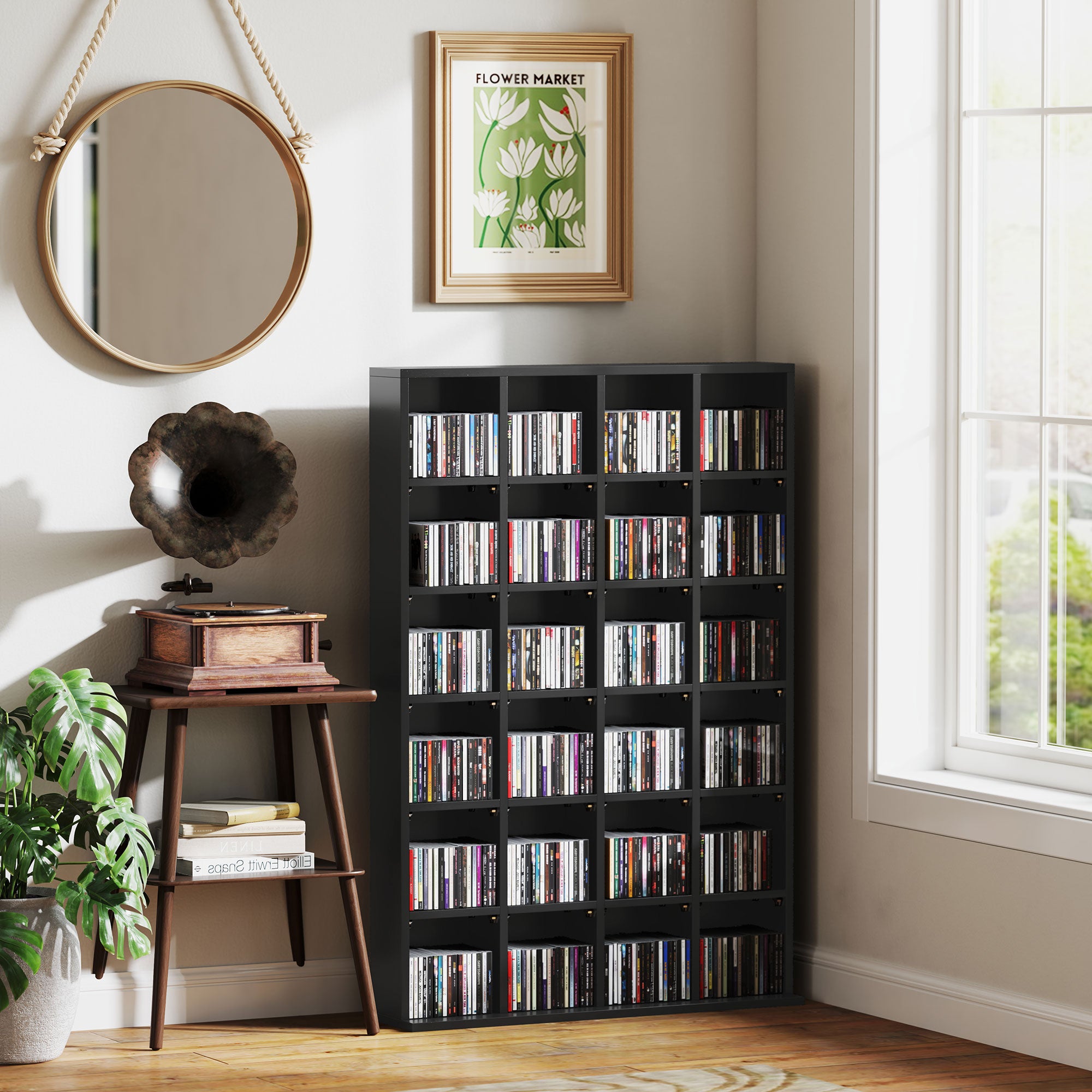 HOMCOM CD Storage Unit with Adjustable Shelves, 89 x 130.5 cm, Black - North Peak Garden Furniture