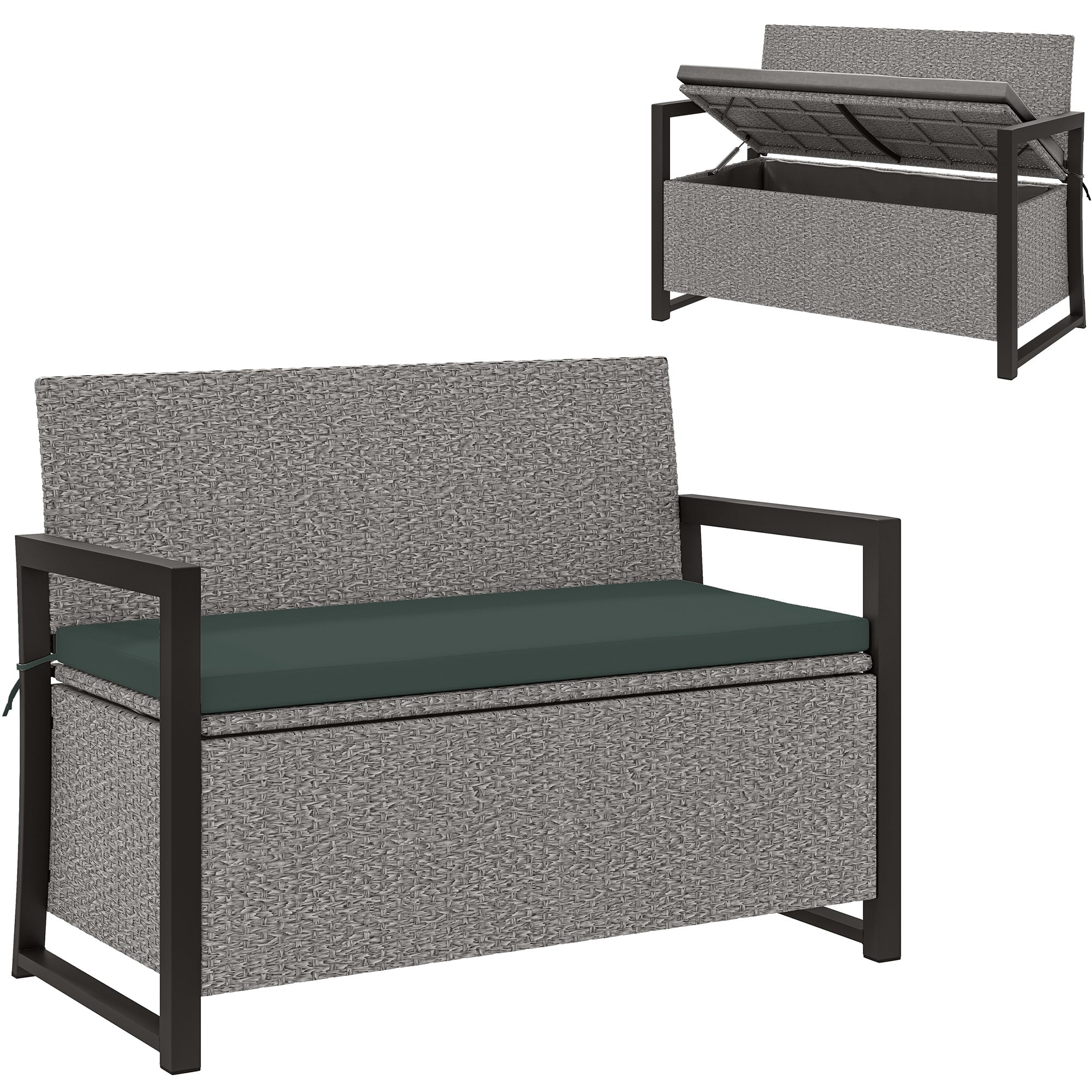 Outsunny 151.5L Storage Garden Bench, with Cushion - Grey - North Peak Garden Furniture