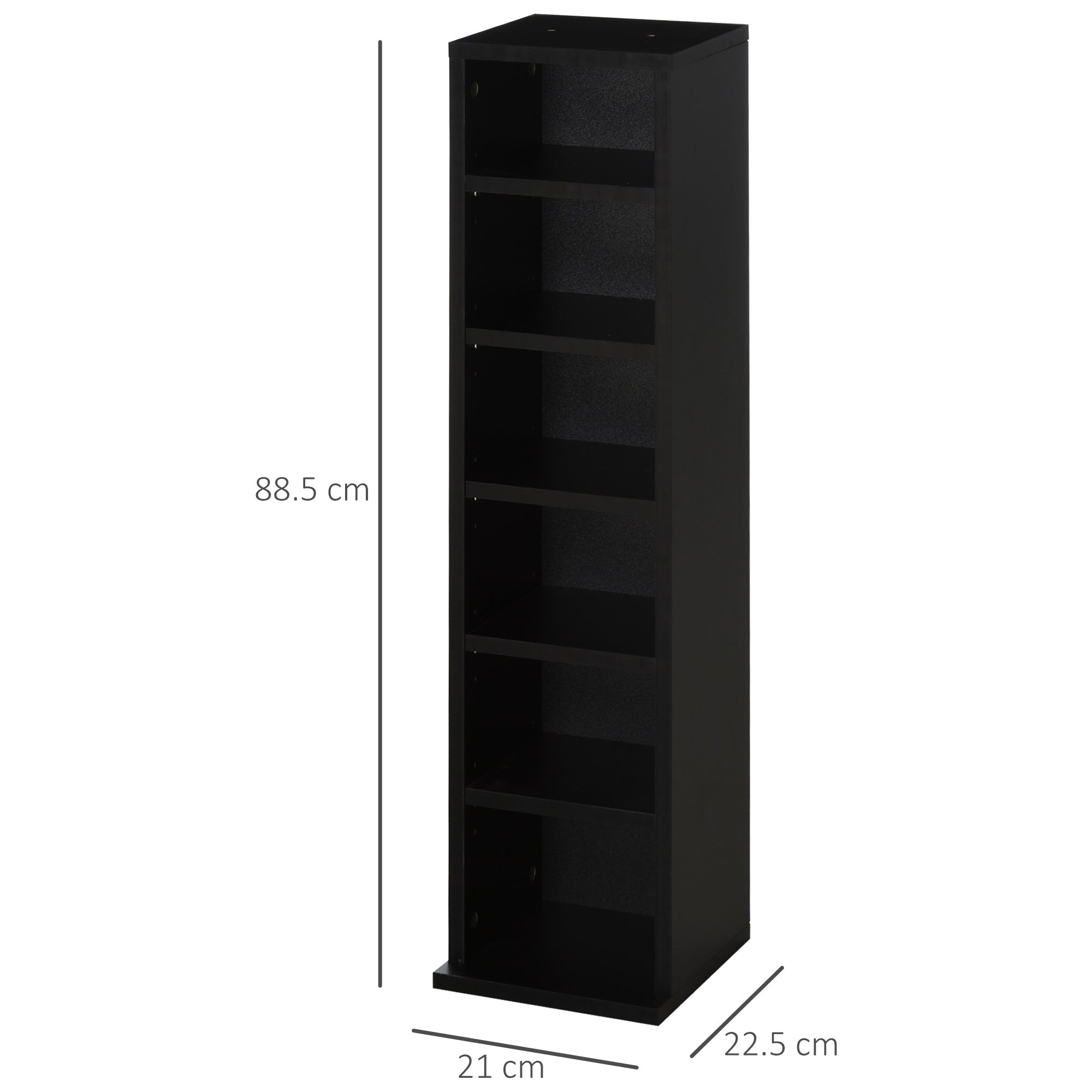 HOMCOM 204 CD Media Display Shelf Unit Set of 2 Blu-Ray Tower Rack w/ Adjustable Shelves Bookcase Storage Organiser, Black - North Peak Garden Furniture