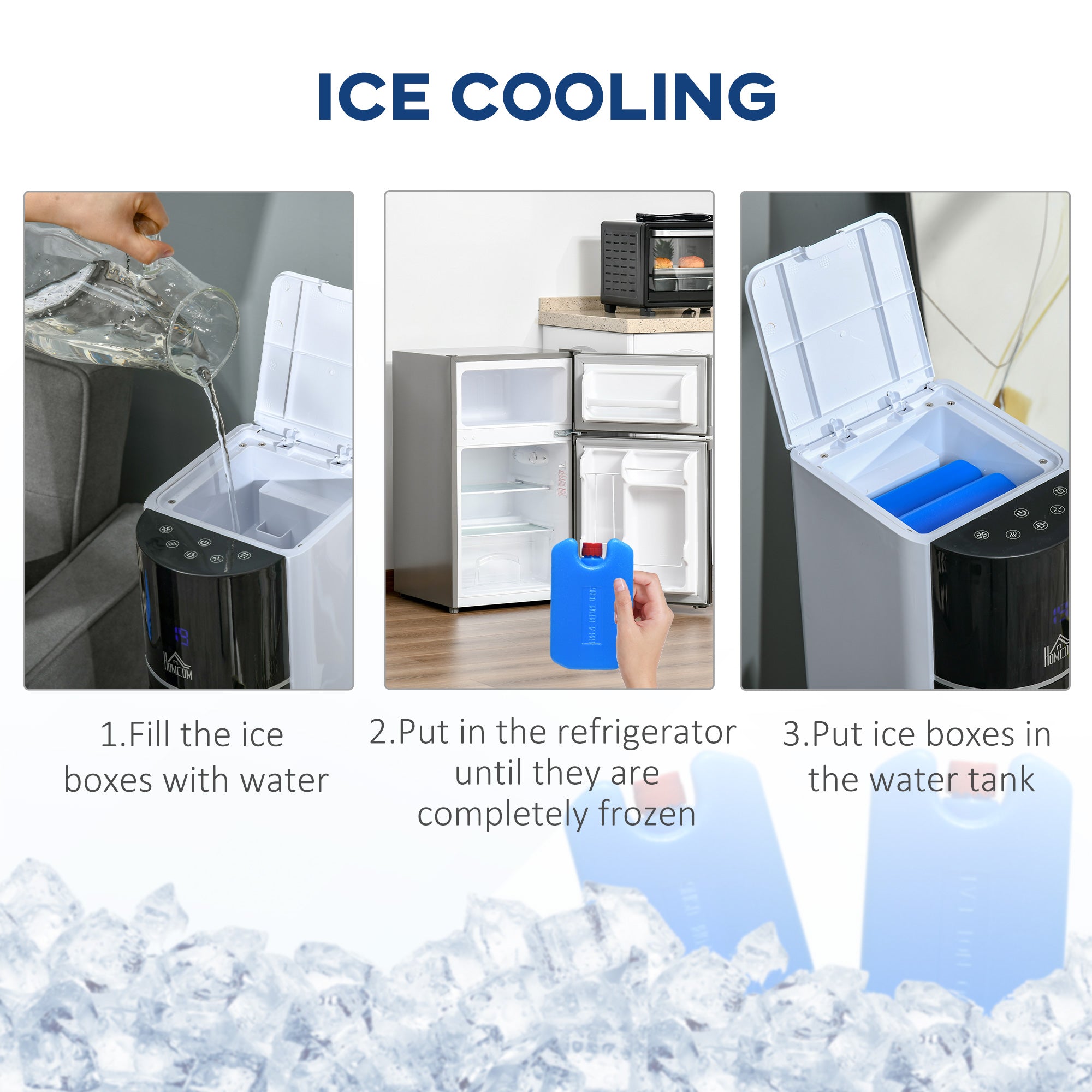 HOMCOM Portable Air Cooler, 3L Tank Evaporative Ice Cooling Tower Fan with 3 Modes, 3 Speeds, Remote, Timer, 60° Oscillating, Portable Swamp Cooler for Home Bedroom, White