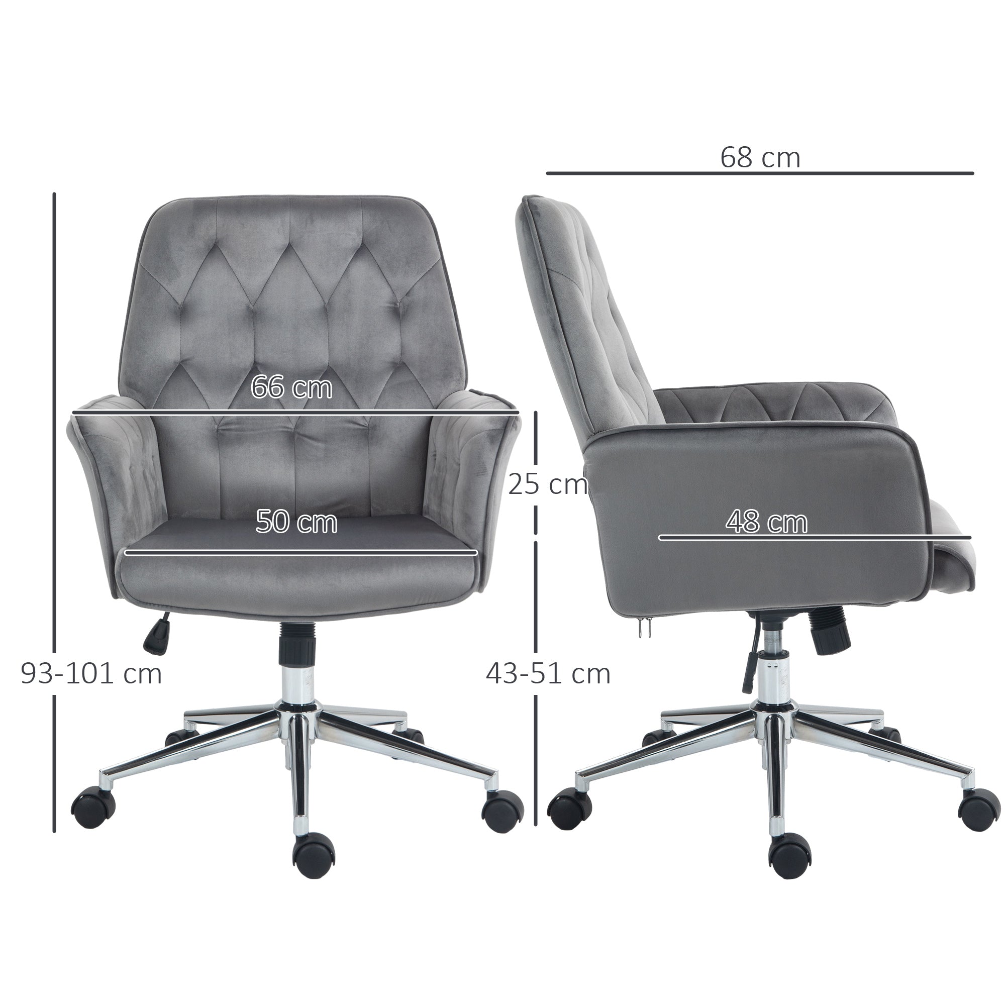 Vinsetto Linen Computer Chair with Armrest, Modern Swivel Chair with Adjustable Height, Dark Grey - North Peak Garden Furniture
