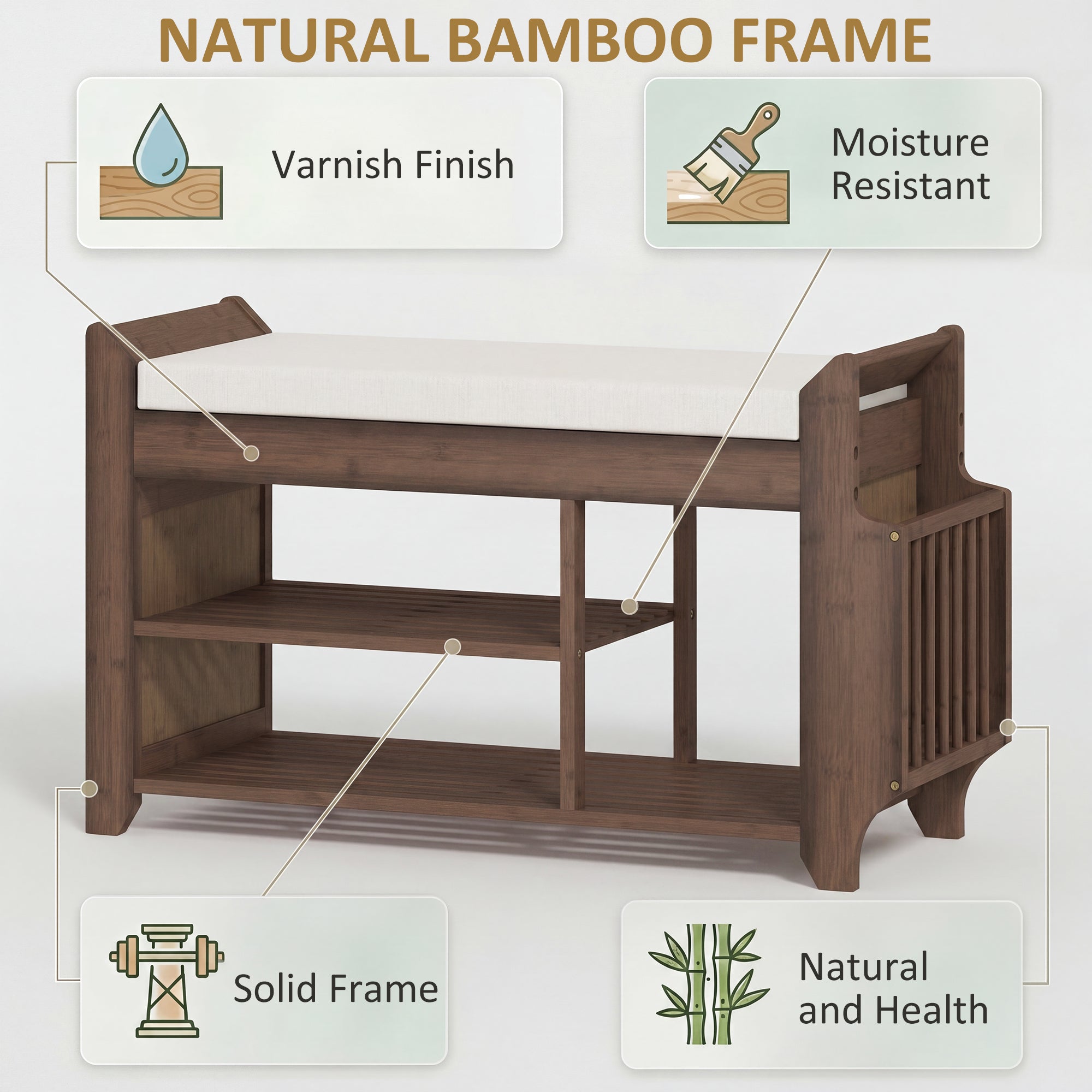 HOMCOM Shoe Bench 2-Tier Boot Section Entryway Storage Bench Cushioned Seat 80 x 30 x 50 cm Dark Brown and Cream
