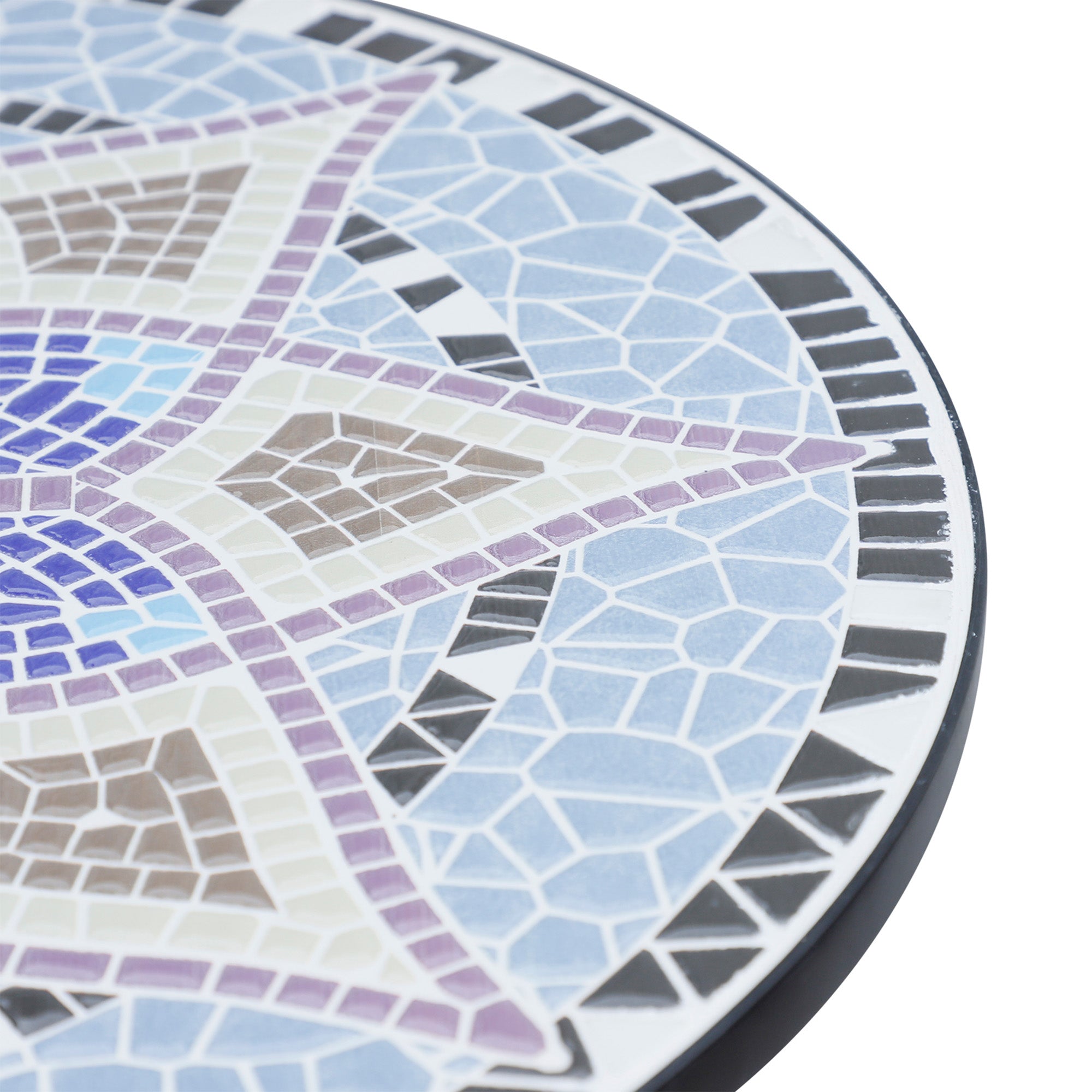 Outsunny Outdoor Mosaic Round Garden Table, Patio Bistro Coffee Side Table with 60cm Ceramic Top for Garden, Blue and White - North Peak Garden Furniture