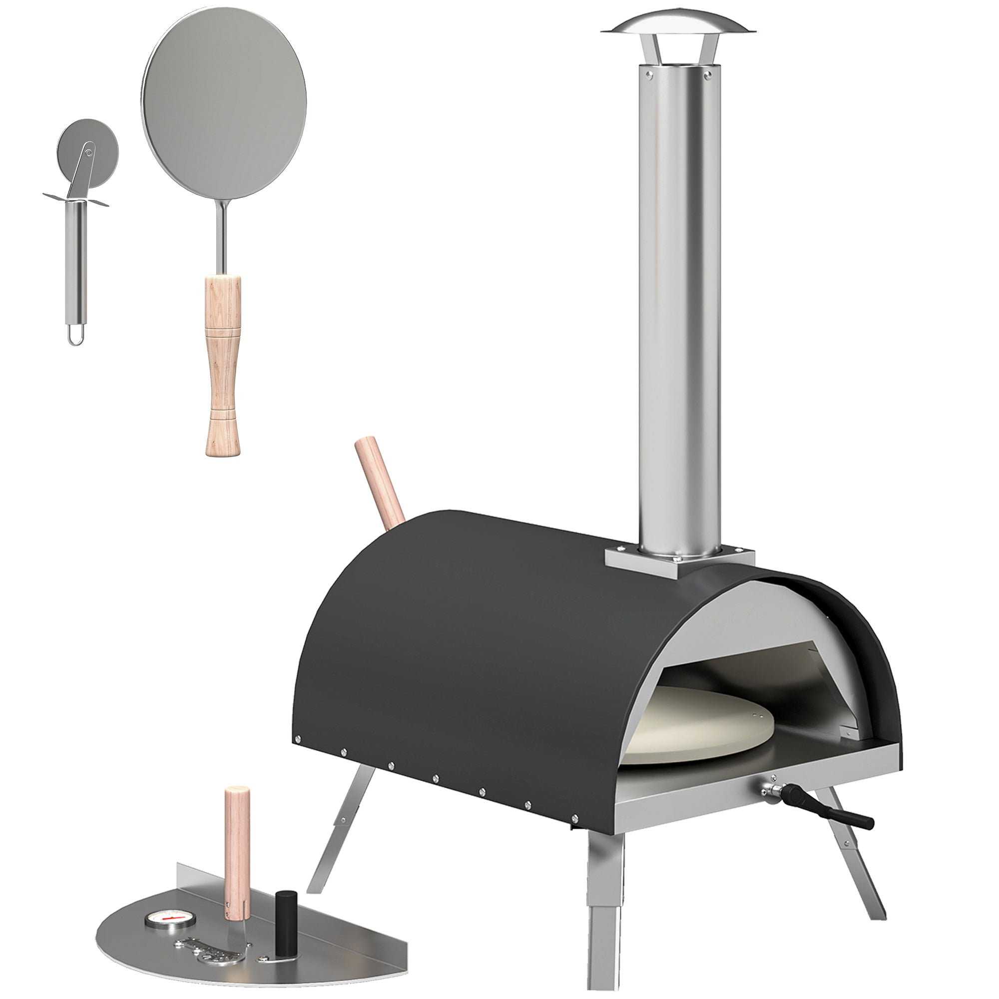 Outsunny Outdoor Pizza Oven Foldable Legs Pellet Wood Fired Pizza Maker w/ 12" Rotating Stone and Peel