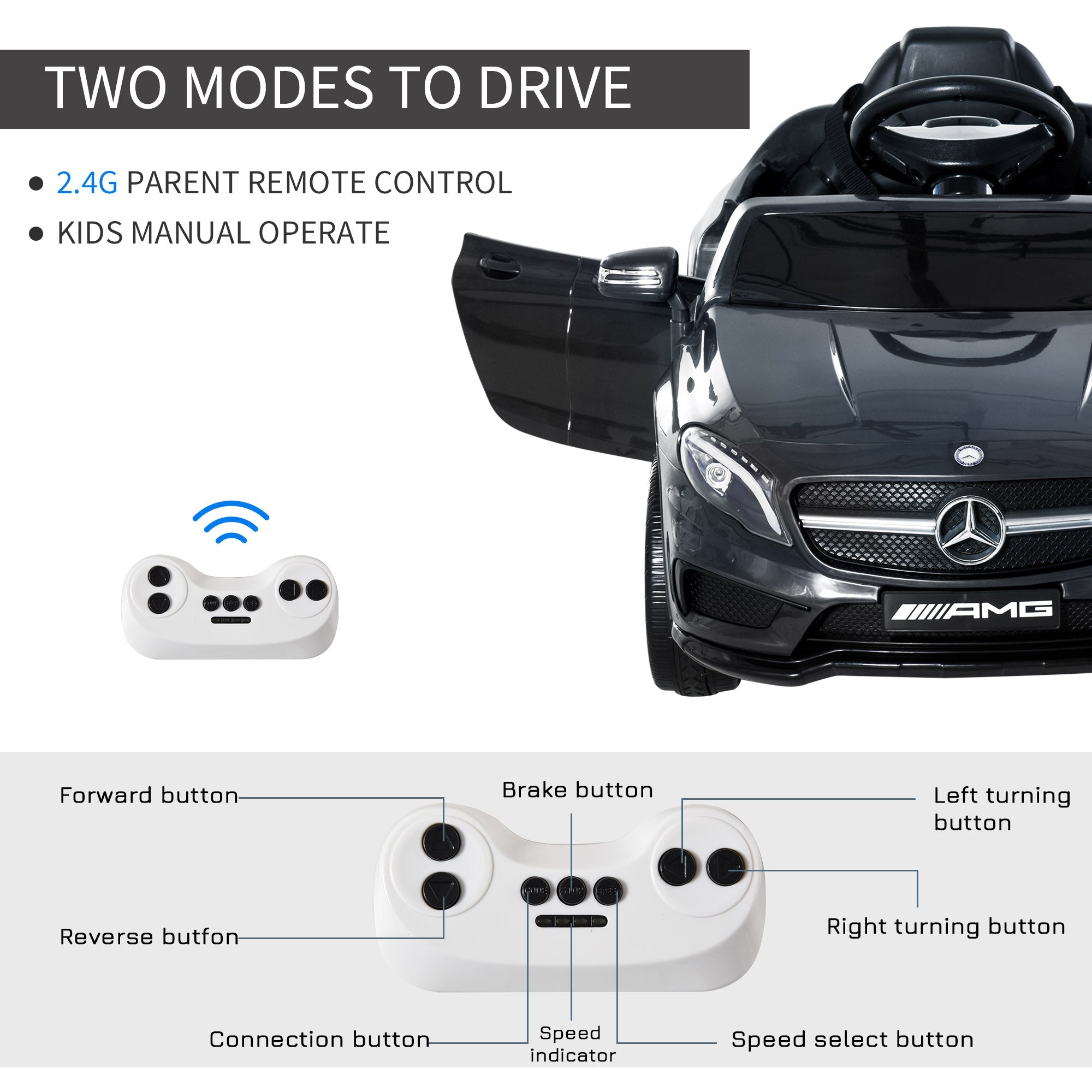 HOMCOM Mercedes Benz GLA Licensed 6V Kids Electric Ride On Car Toy with Remote Control Music Headlight for 3 Years Old Black