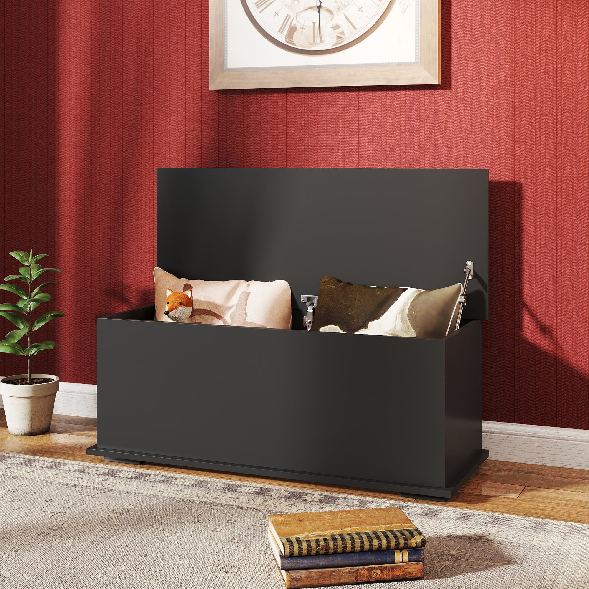 HOMCOM Wooden Chipboard Storage Box Chest with Lid Home Office Organiser 100 x 40 x 40 cm - Black - North Peak Garden Furniture