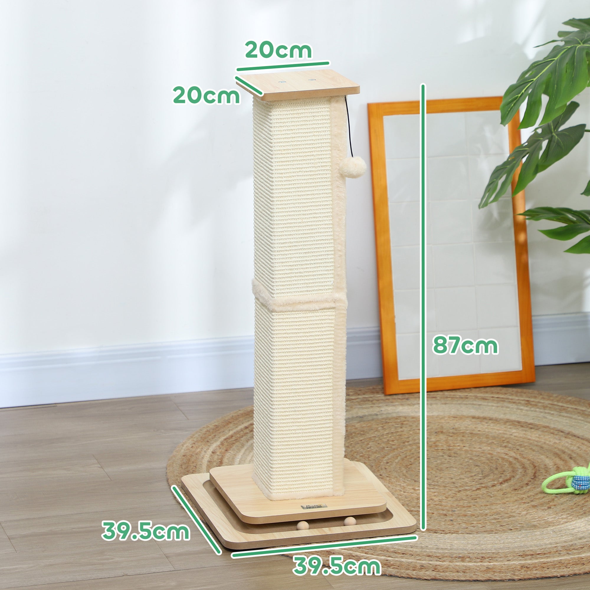 PawHut 3-in-1 Cat Scratching Post, 87cm Cat Scratcher w/ Track Ball Toy, Oak Tone - North Peak Garden Furniture