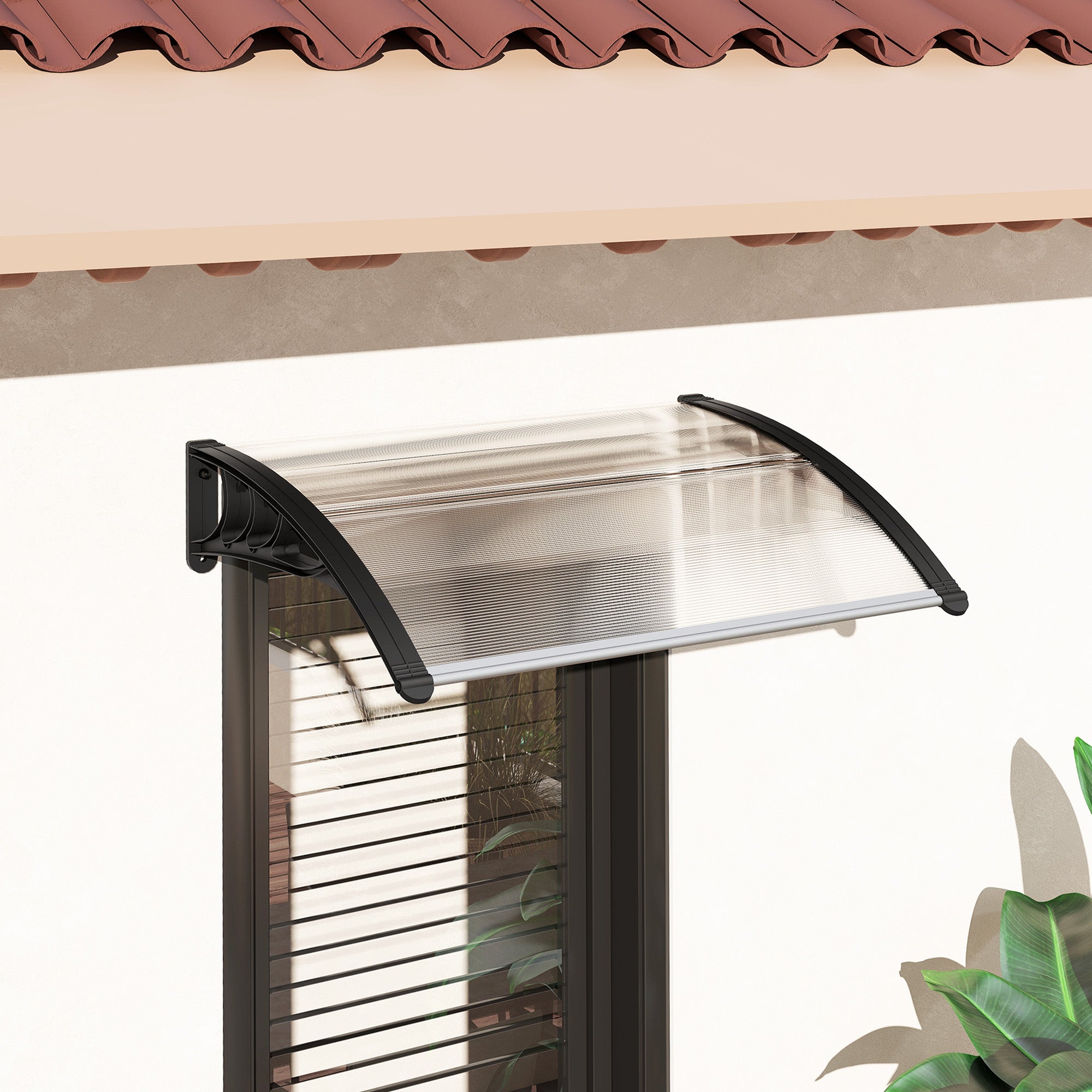 Outsunny Front Door Canopy Outdoor Awning Aluminium Rigid Plastic Polycarbonate Rain Shelter UV Water Rain Resistant 120 x 75cm White