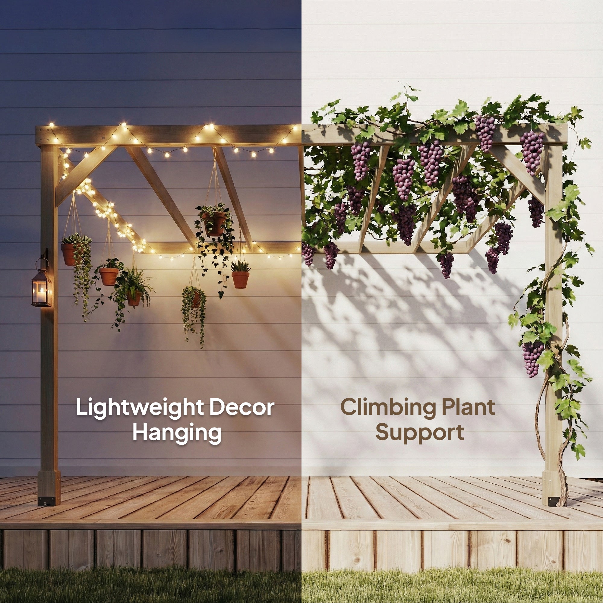 Outsunny Lean-To Wooden Pergola Kit, Decorative Garden Gazebo with Stable Structure and Concrete Anchors, 3 x 3 m, Light Brown