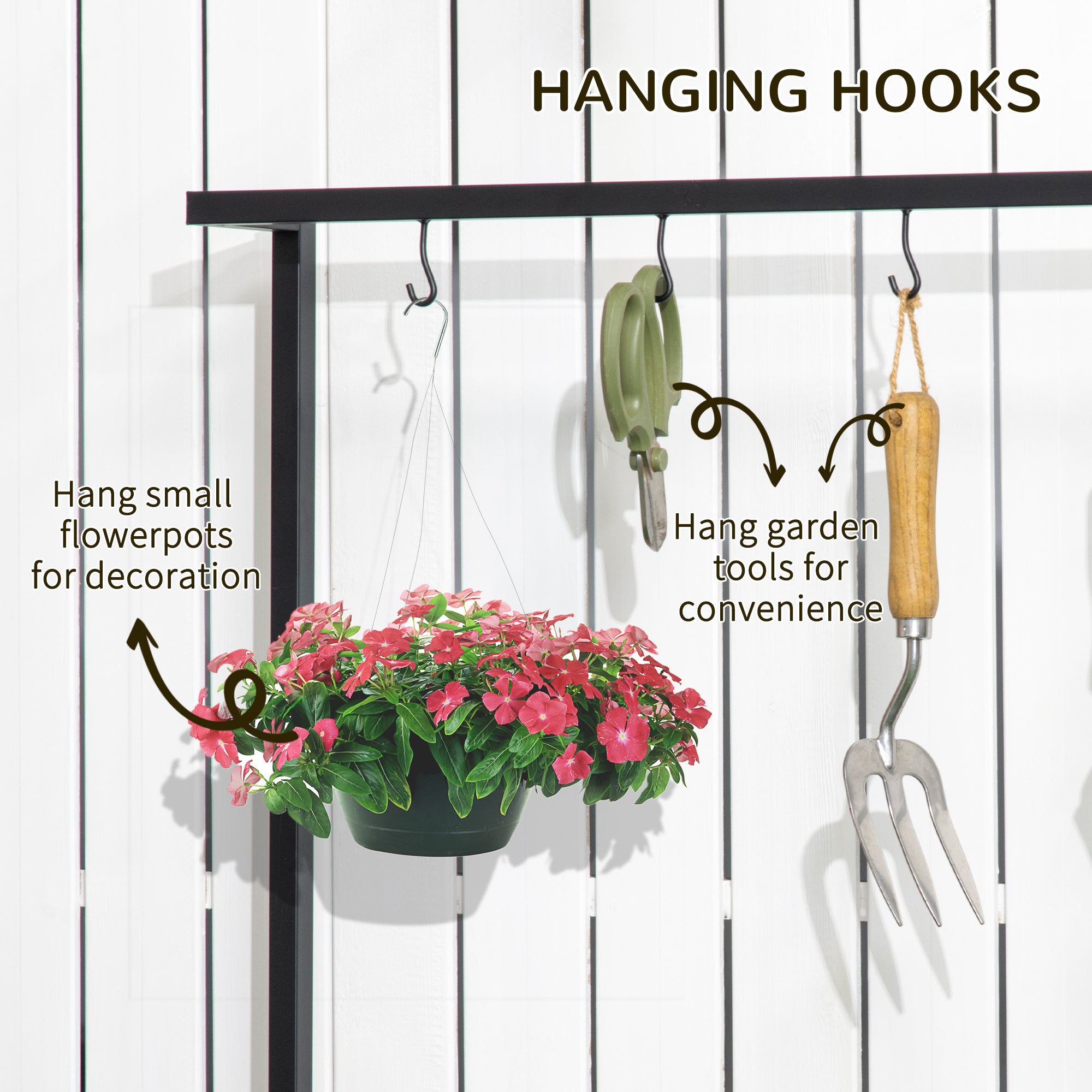 Outsunny 3 Tiered Plant Stand with Hanging Hooks, Flower Rack Shelf for Indoor Outdoor Porch Balcony Living Room Bedroom - North Peak Garden Furniture