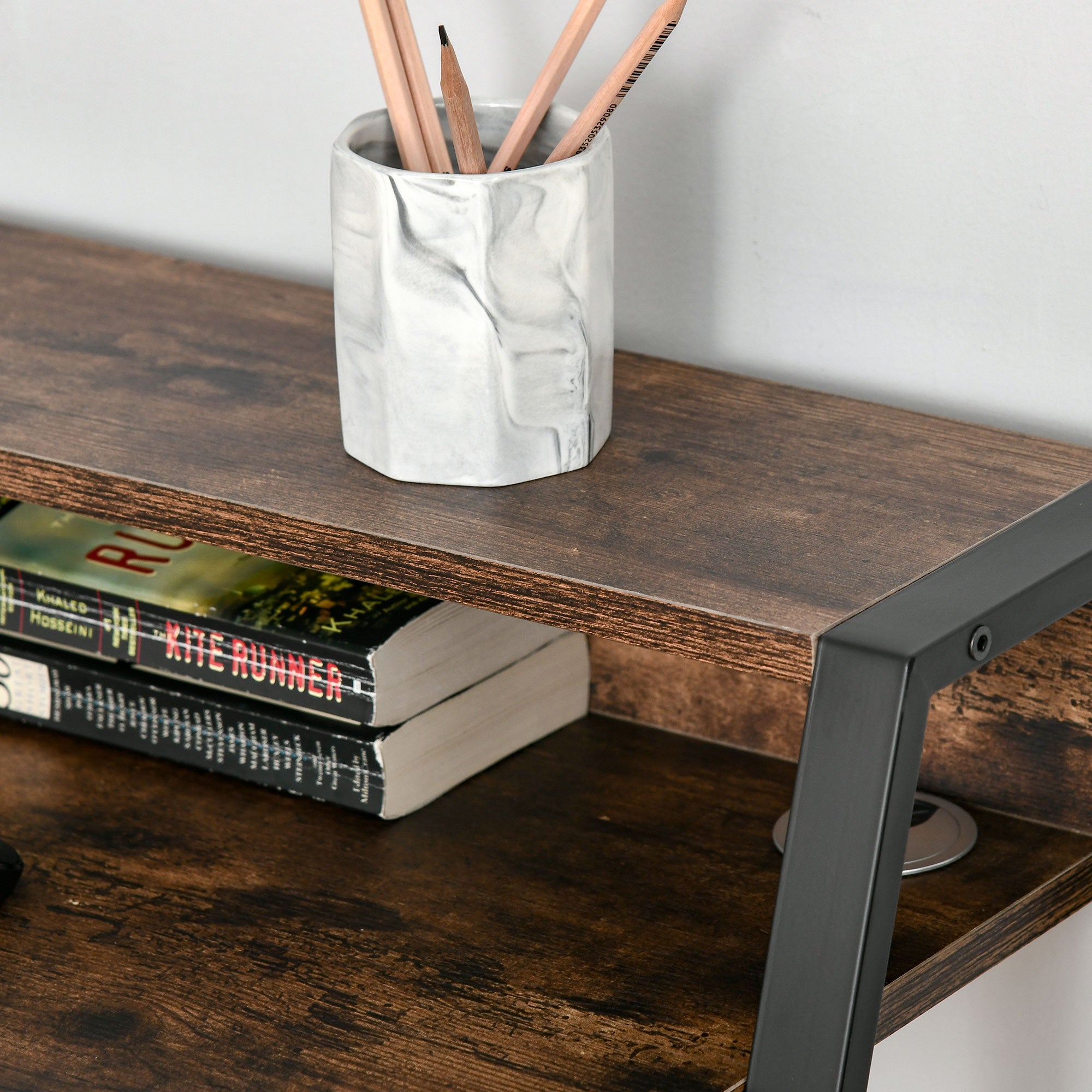 HOMCOM Writing Desk Computer Table Home Office PC Laptop Workstation Storage Shelf 100L x 45W cm Rustic Brown - North Peak Garden Furniture