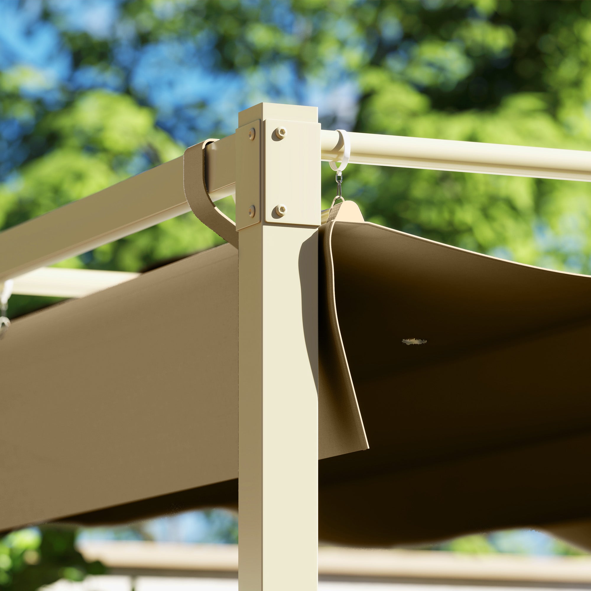 Outsunny 3 x 3(m) Garden Pergola with Retractable Roof and Magnetic Fixture, Outdoor Gazebo Pergola Kit Sun Shade Canopy, UPF30+, Khaki - North Peak Garden Furniture