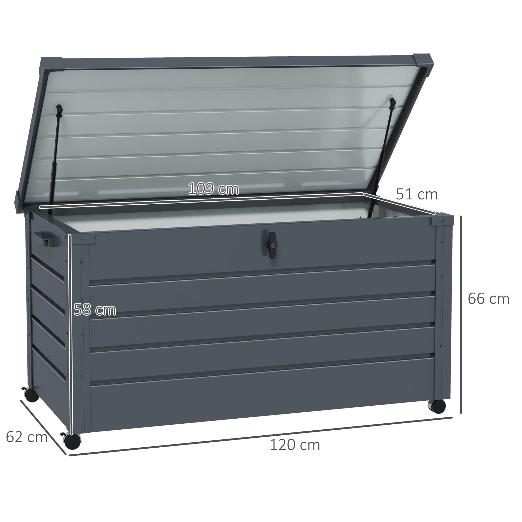 Outsunny 311L Galvanised Steel Garden Storage Box, with Lock - Dark Grey - North Peak Garden Furniture