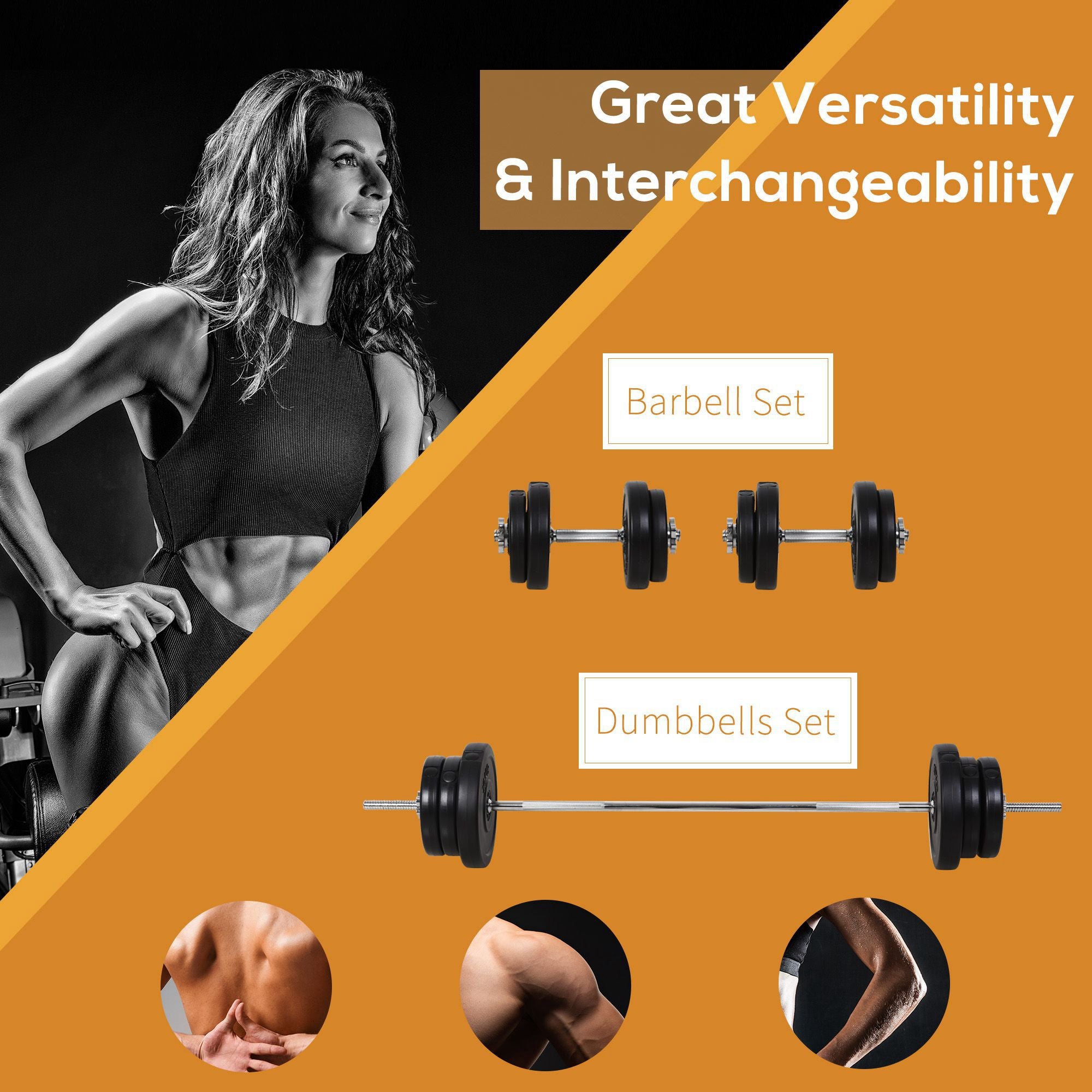 HOMCOM Dumbbell and Barbell Set with 65kg Adjustable Barbell Weights Set, for Home Gym - Black - North Peak Garden Furniture