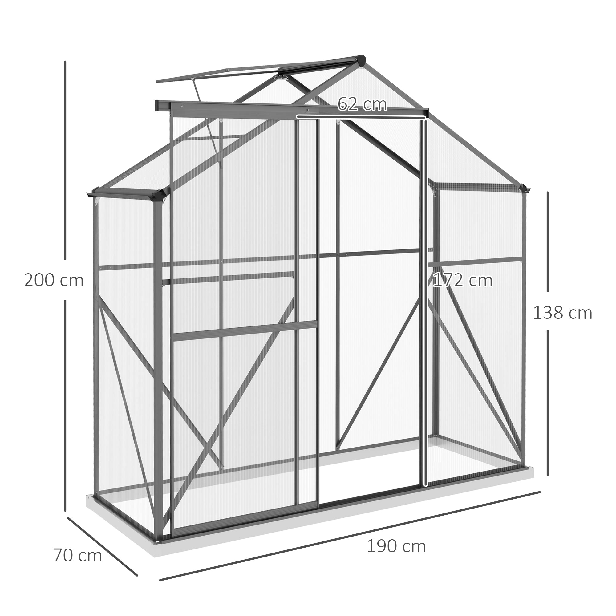Outsunny 6 x 2.5ft Polycarbonate Greenhouse Walk-In Green House with Rain Gutter, Sliding Door, Window, Foundation, Dark Grey - North Peak Garden Furniture