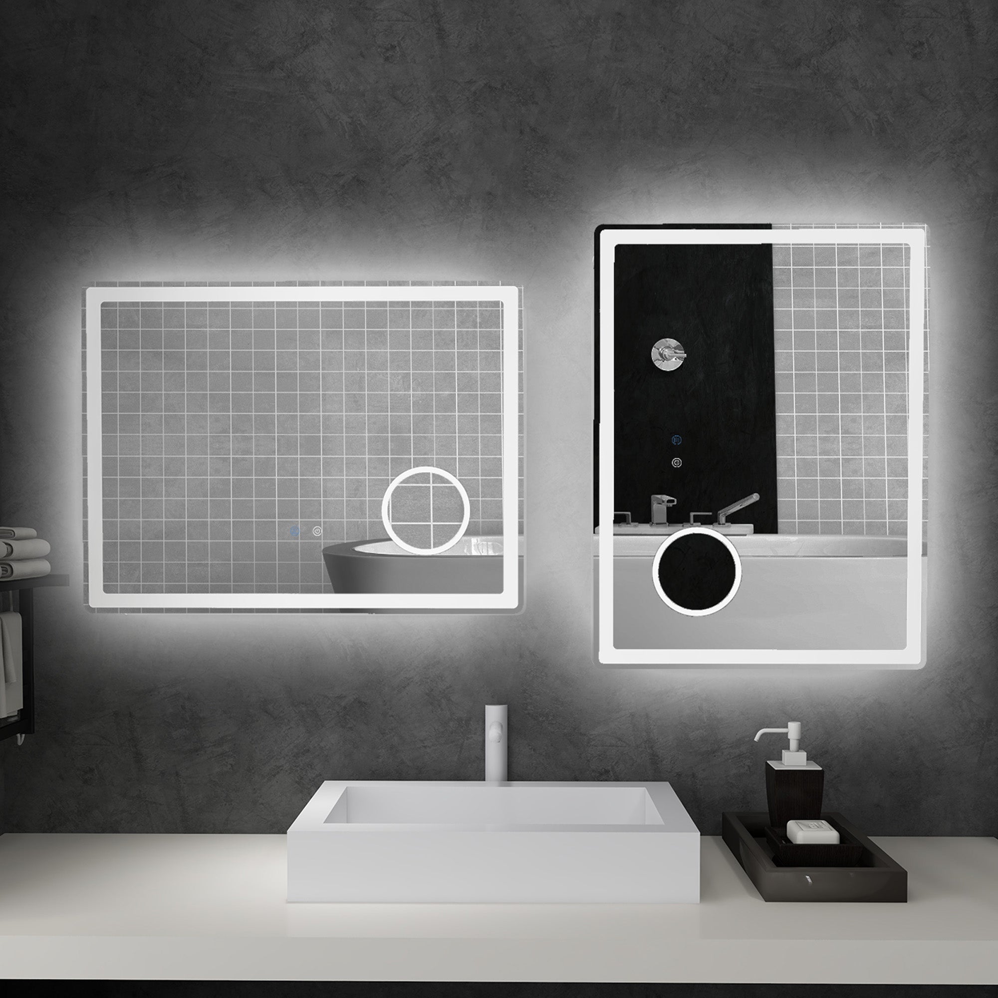 kleankin LED Bathroom Mirror with Lights, 3X Magnifying Mirror, Dimming Lighted Bathroom Mirror, Vanity Mirror with 3 Colour Front and Backlit, Smart Touch, Anti-Fog, Horizontal and Vertical, 80x60cm - North Peak Garden Furniture