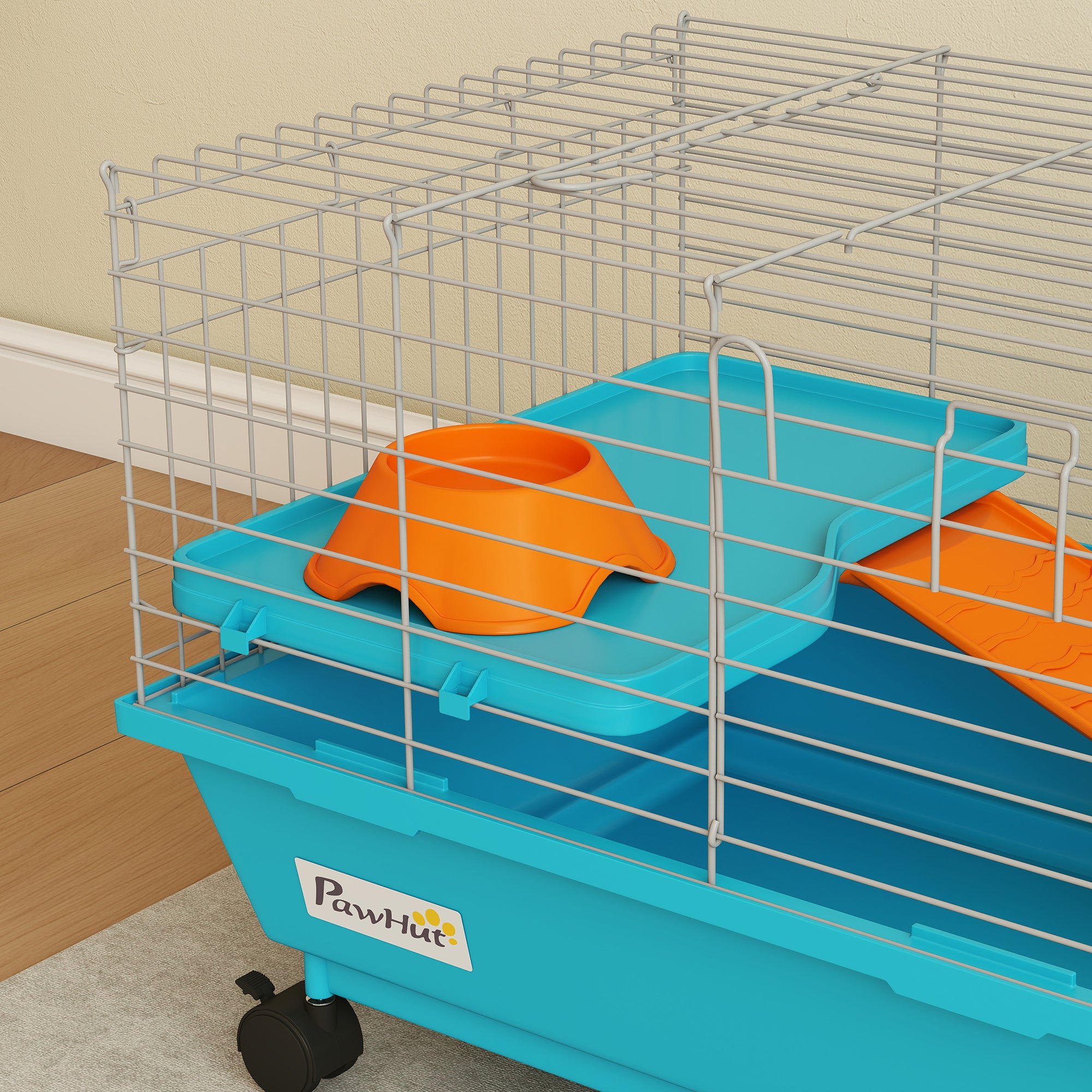 PawHut Small Animal Cage Rabbit Guinea Pigs Chinchillas Cage with Wheels Water Bottle