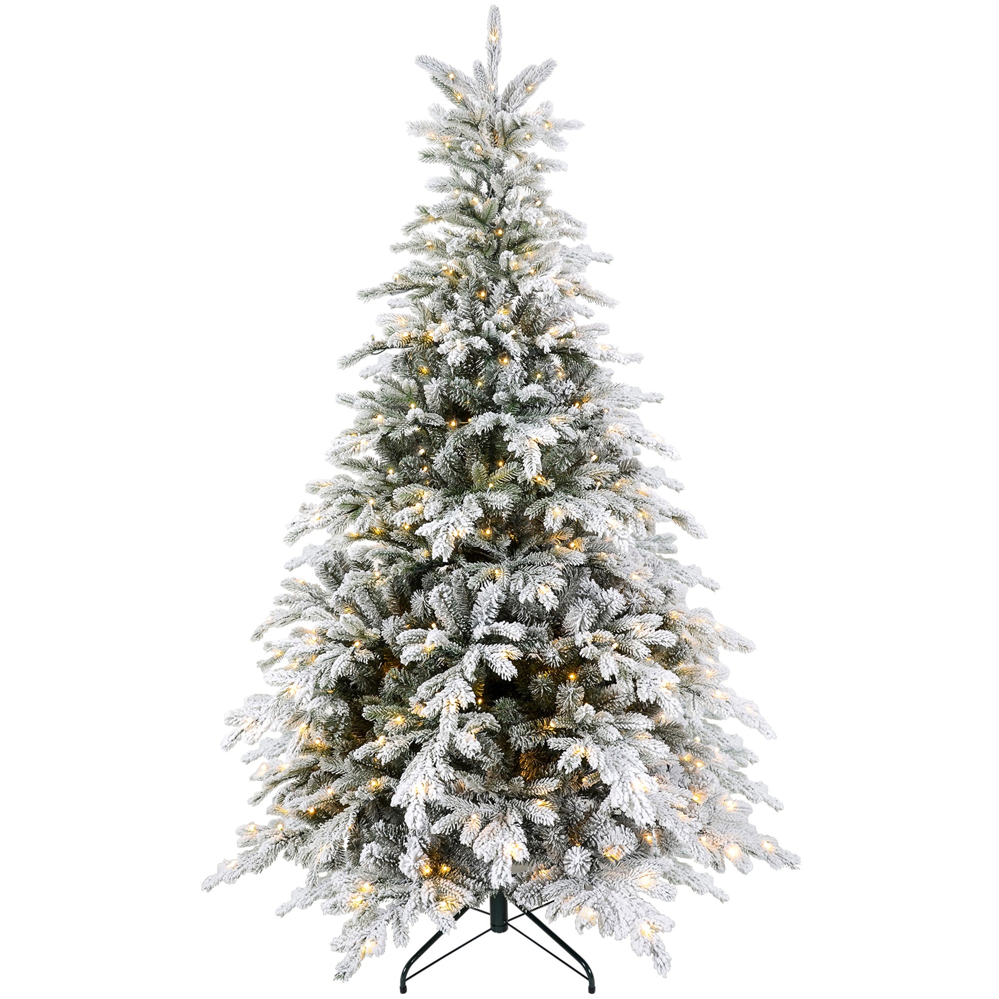 HOMCOM 6ft Bushy Snow-Flocked Artificial Christmas Tree, with LED Lights - North Peak Garden Furniture