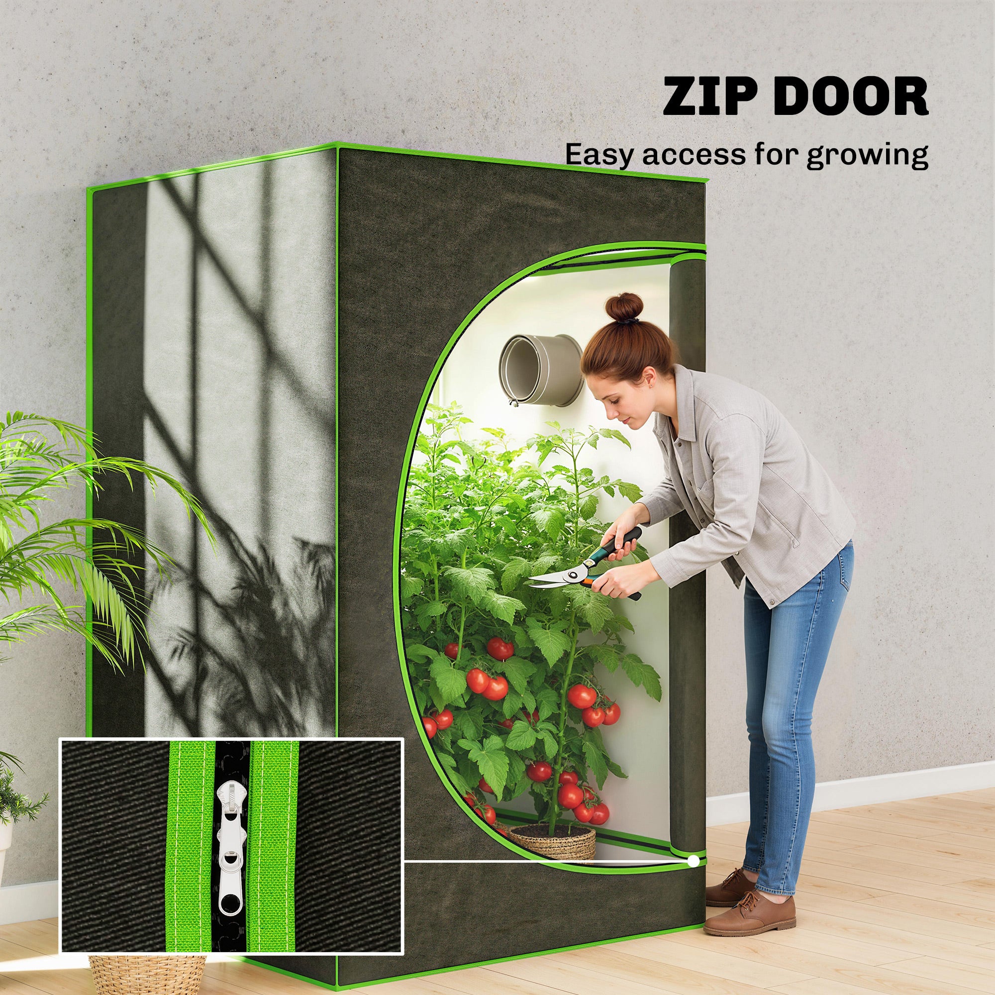Outsunny Grow Tent 120 x 120 x 200 cm, Reflective Mylar Hydroponic Growing Tent with 600D Oxford Fabric, Observation Window, Vent, Zipper Door for Indoor Plant Growing, Black