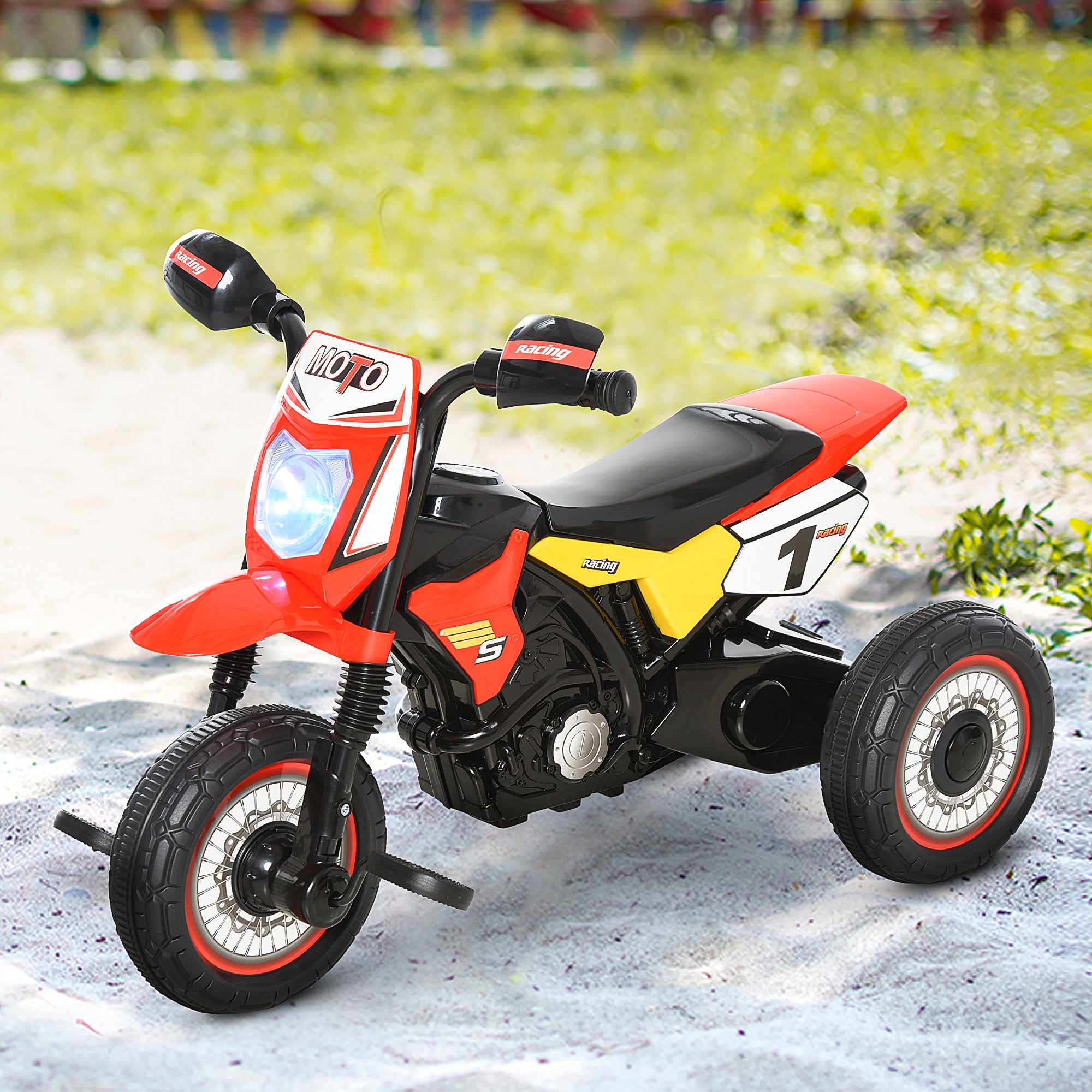 HOMCOM Toddler Pedal Motorcycle Kids Ride On Tricycle Early Learning w/ Music Lights Handlebar Stickers Exercise Boys Girls Gift for Kids 18 - 36 Months Red - North Peak Garden Furniture