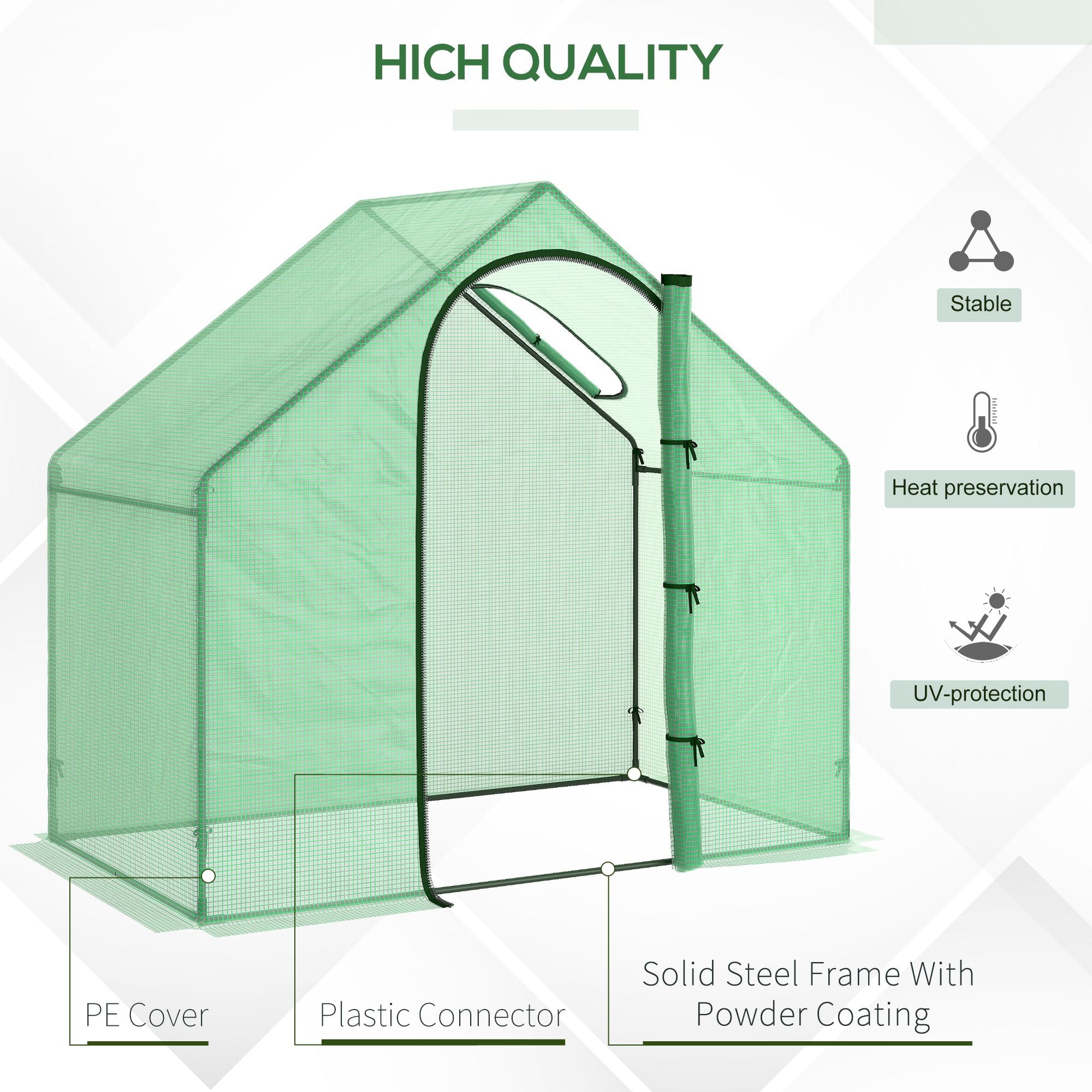 Outsunny Walk in Greenhouse Garden Grow House with Roll Up Door and Window, 180 x 100 x 168 cm, Green