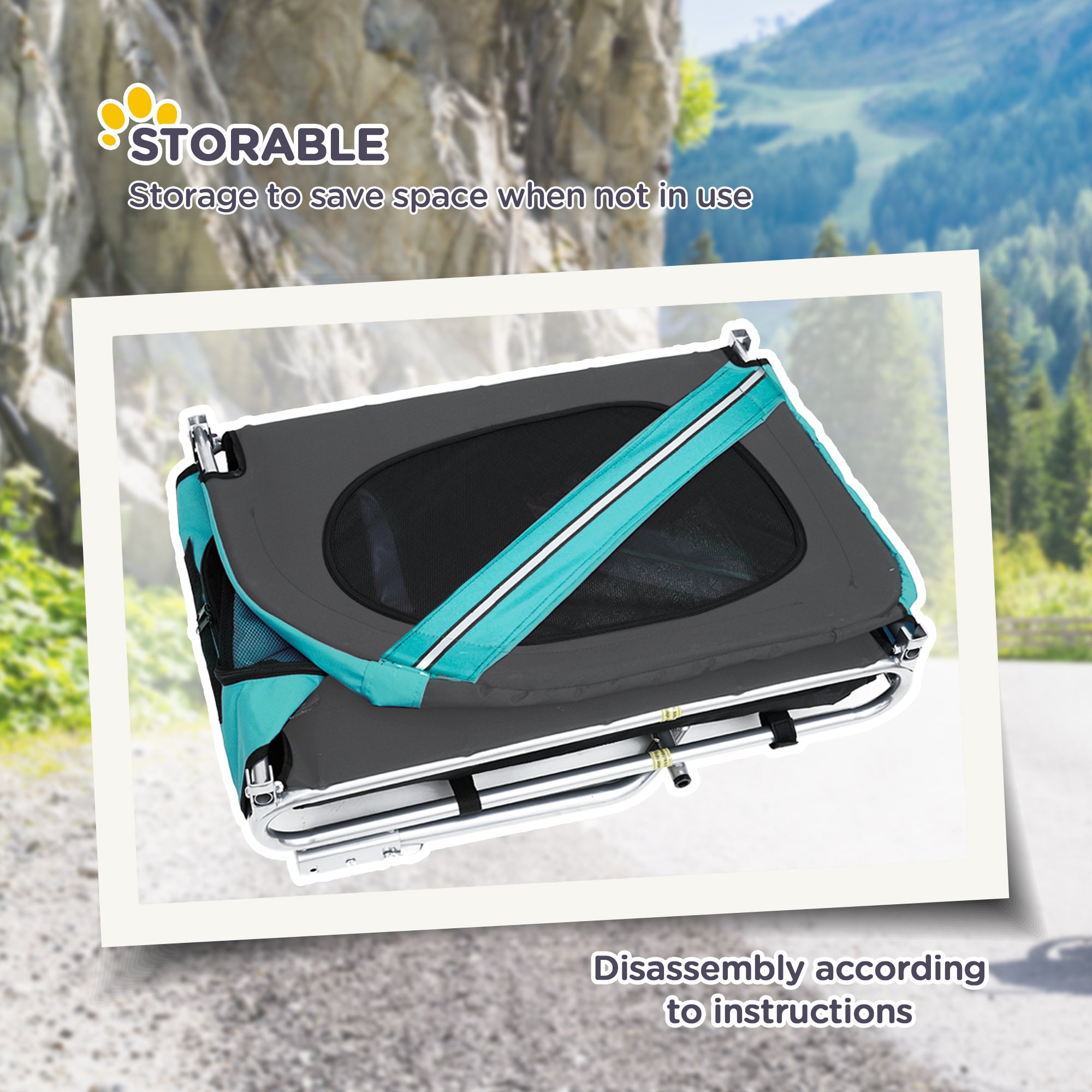 PawHut Folding Dog Bike Trailer Pet Cart Carrier for Bicycle Travel in Steel Frame with Hitch Coupler - Light Blue & Grey - North Peak Garden Furniture