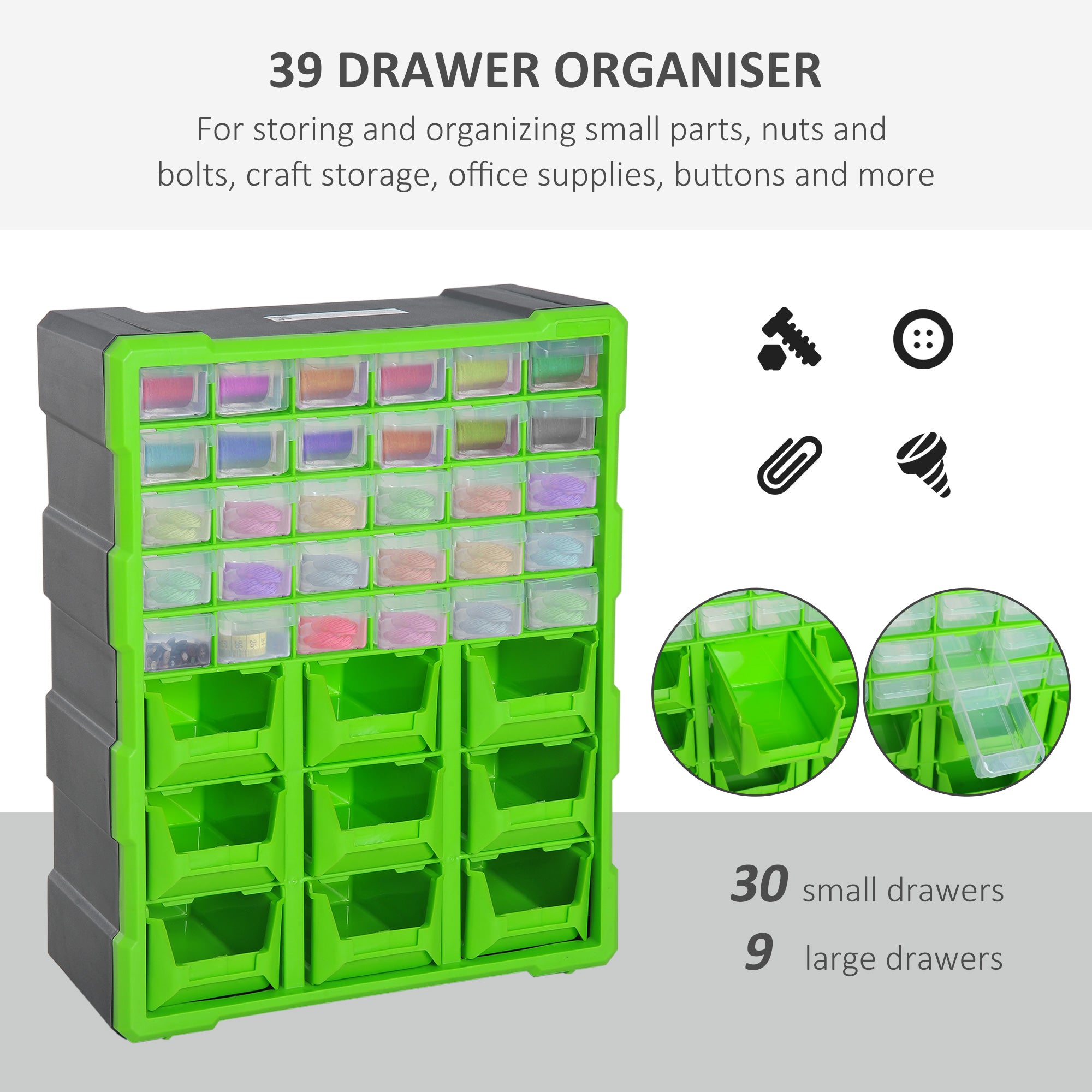 DURHAND Plastic 39 Drawer Parts Organiser Wall Mount Storage Cabinet Garage Small Nuts Bolts Tool Clear