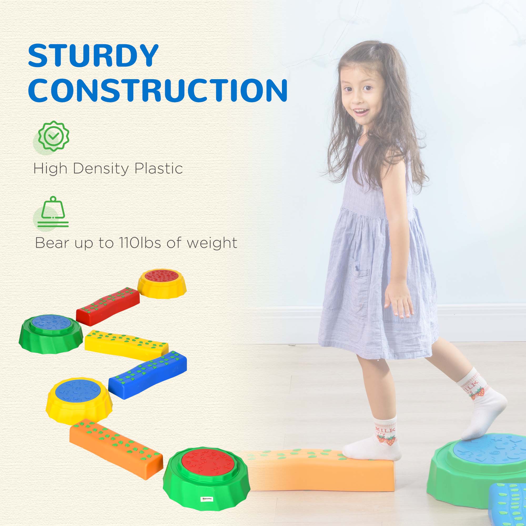 Outsunny Eight-Piece Kids Stepping Stones, with Non-Slip Surface & Bottom, for Toddlers - Multicoloured