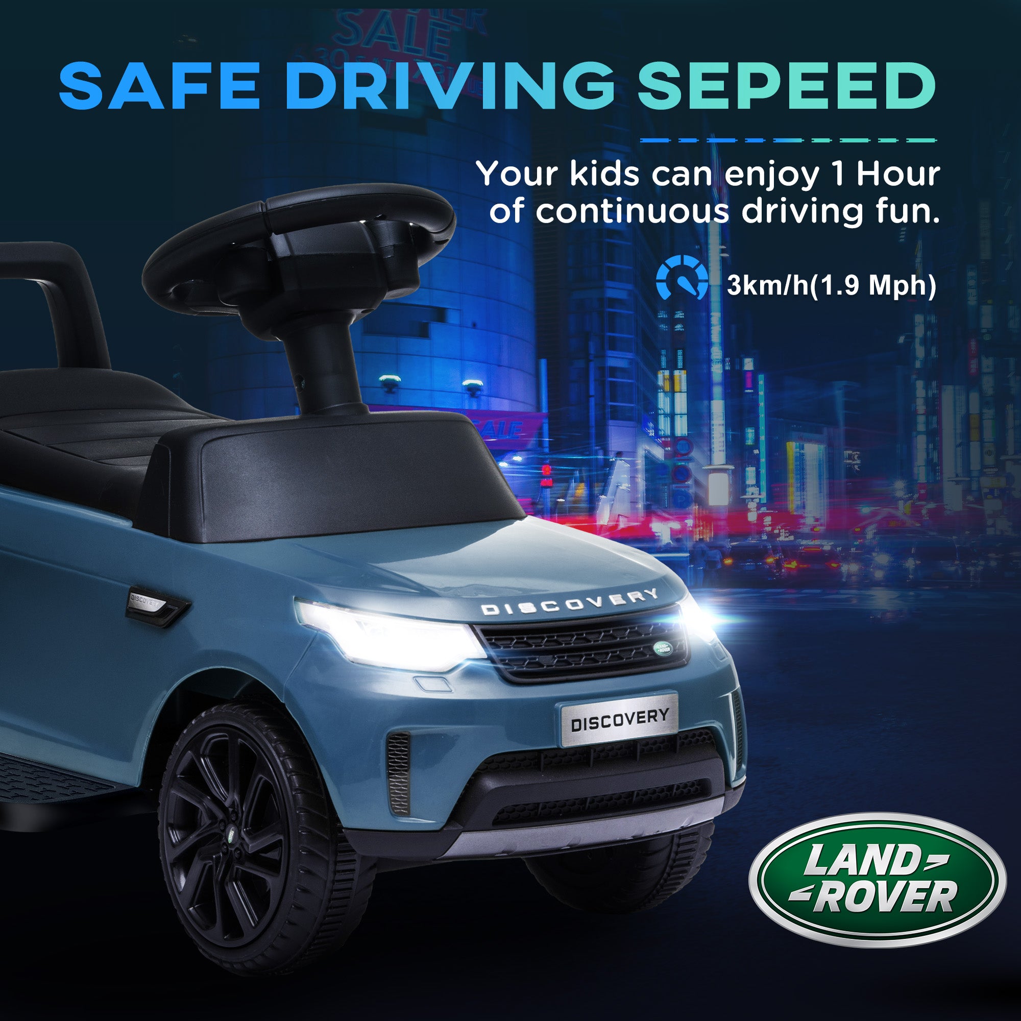 AIYAPLAY 2 in 1 Land Rover Licensed 6V Kids Electric Ride On Car Sliding Car w/ Headlights Music, for 18-60 Months Light Blue