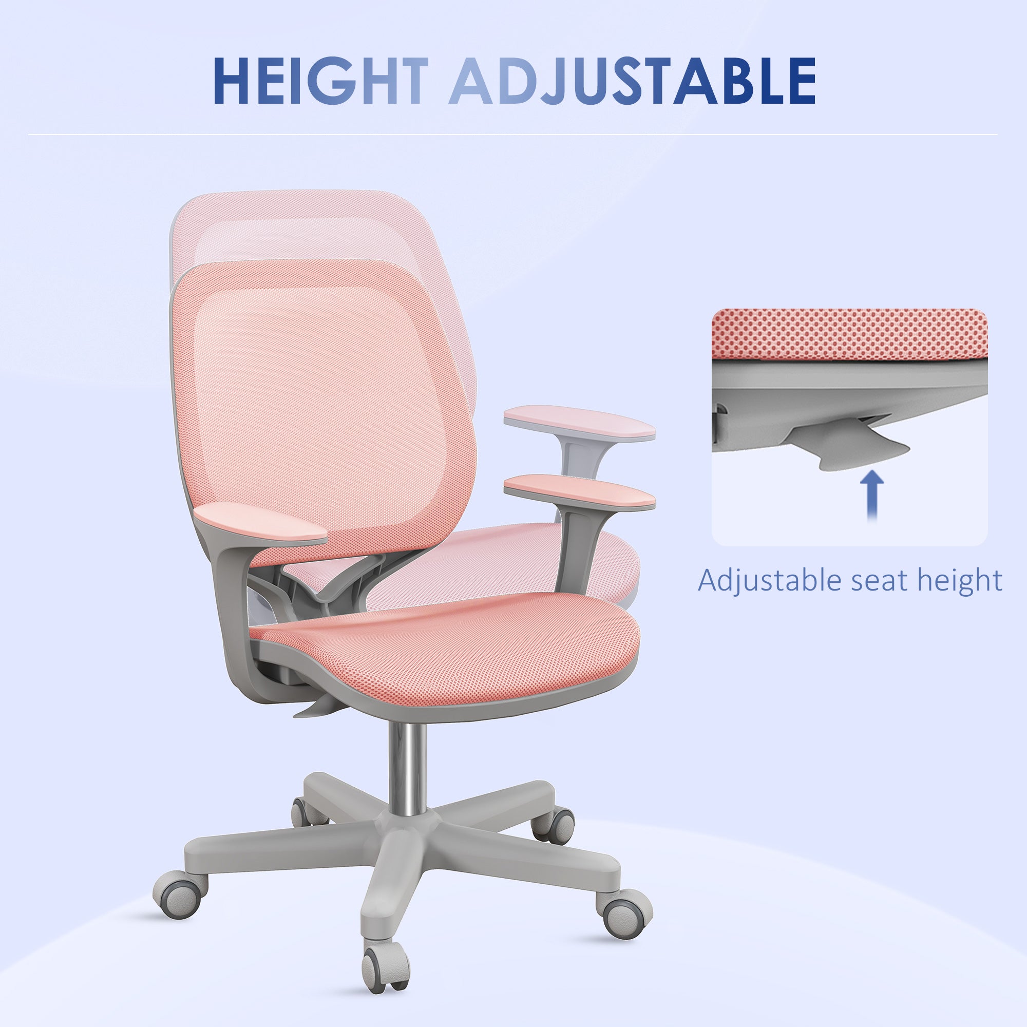 Vinsetto Office Chair, Breathable Mesh Swivel Desk Chair with Adjustable Height and 360° Swivel Security Wheels for Home Office, Study, Pink - North Peak Garden Furniture
