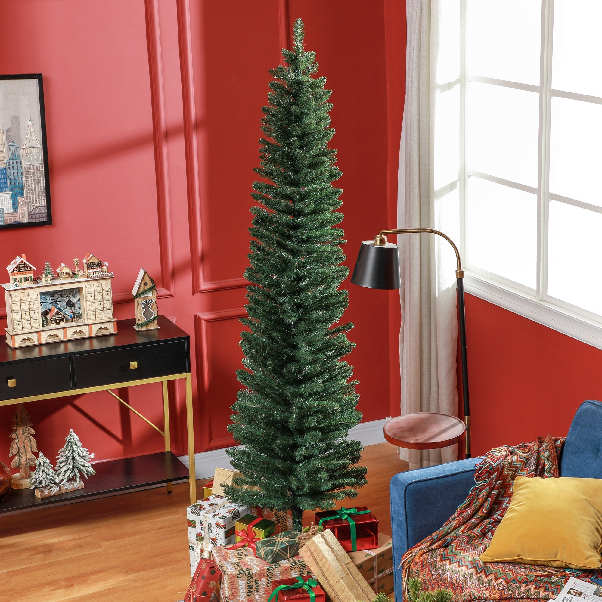 HOMCOM 7ft Artificial Bare Pencil Christmas Tree - Green - North Peak Garden Furniture